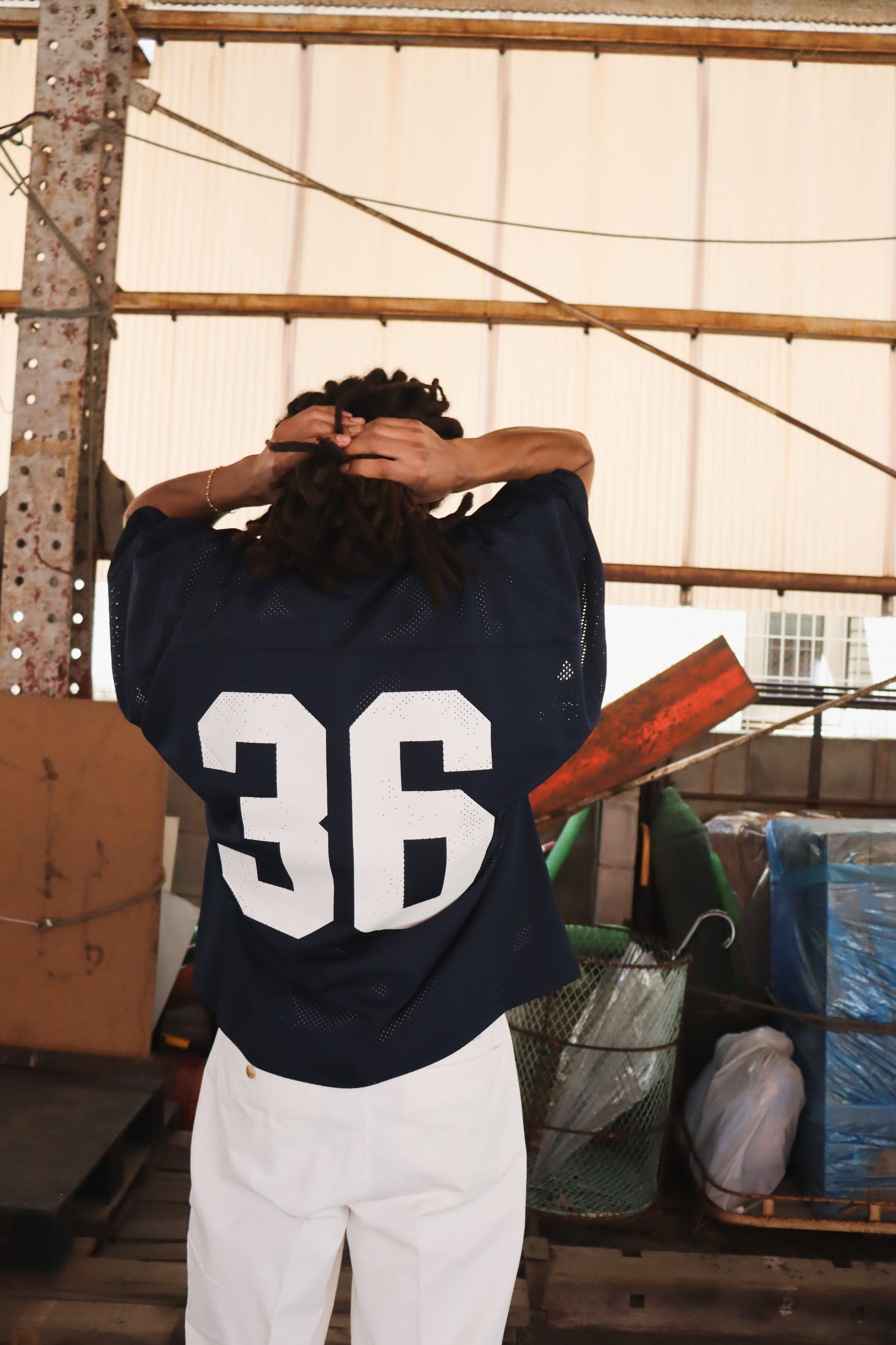 WOODBLOCK 36 S/S CREW NECK MESH FOOTBALL SHIRT NAVY/WHITE (WB-26SS-020
