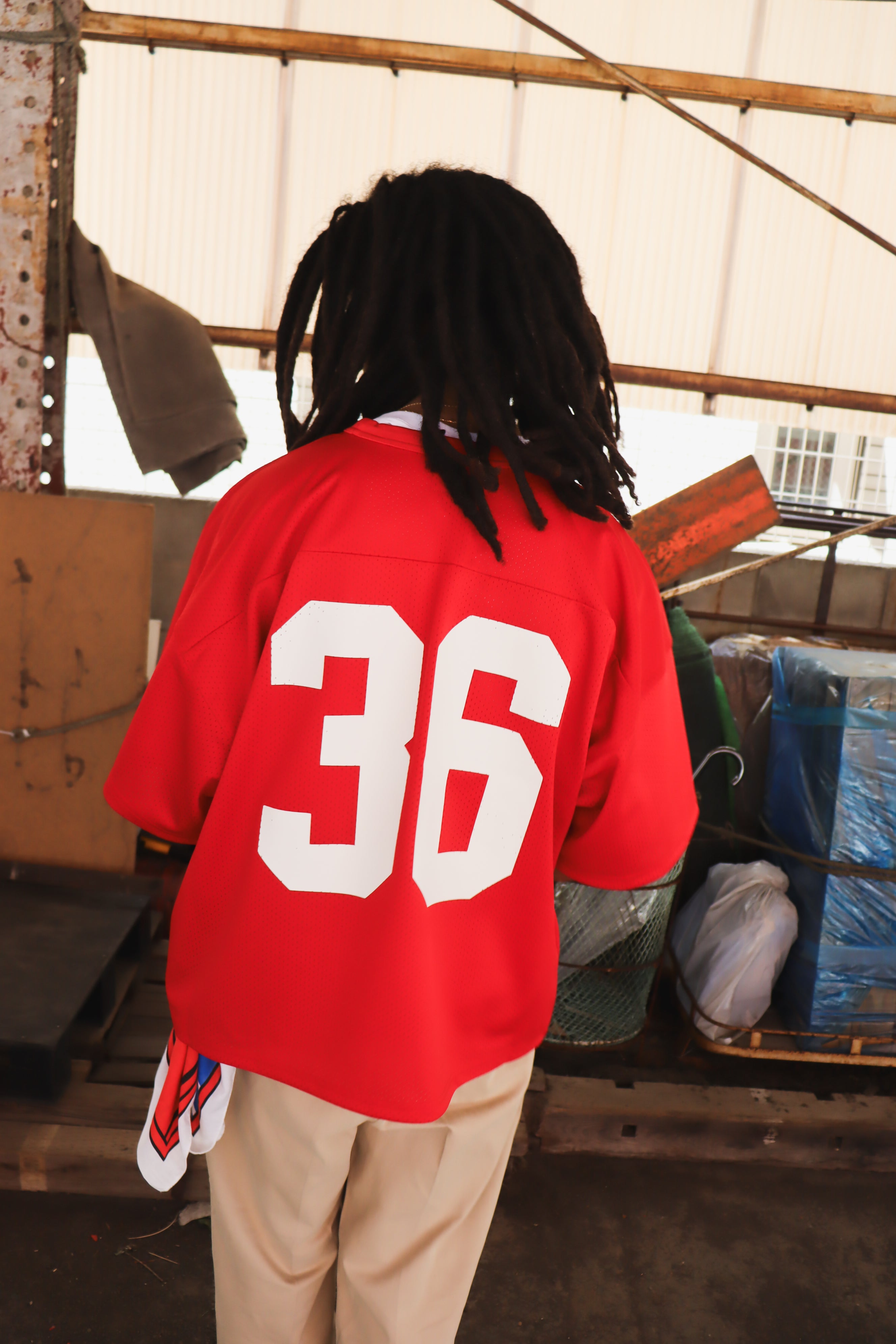 WOODBLOCK 36 S/S CREW NECK MESH FOOTBALL SHIRT RED/WHITE (WB-26SS-020)