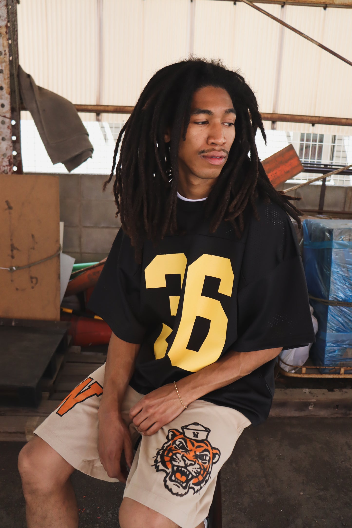 WOODBLOCK 36 S/S CREW NECK MESH FOOTBALL SHIRT BLACK/YELLOW (WB-26SS-020)