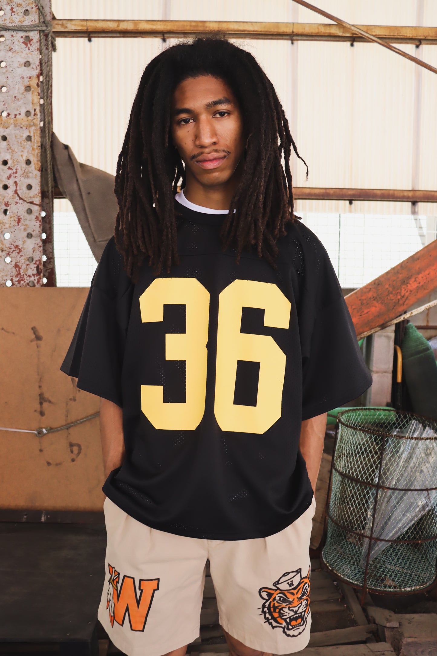 WOODBLOCK 36 S/S CREW NECK MESH FOOTBALL SHIRT BLACK/YELLOW (WB-26SS-020)