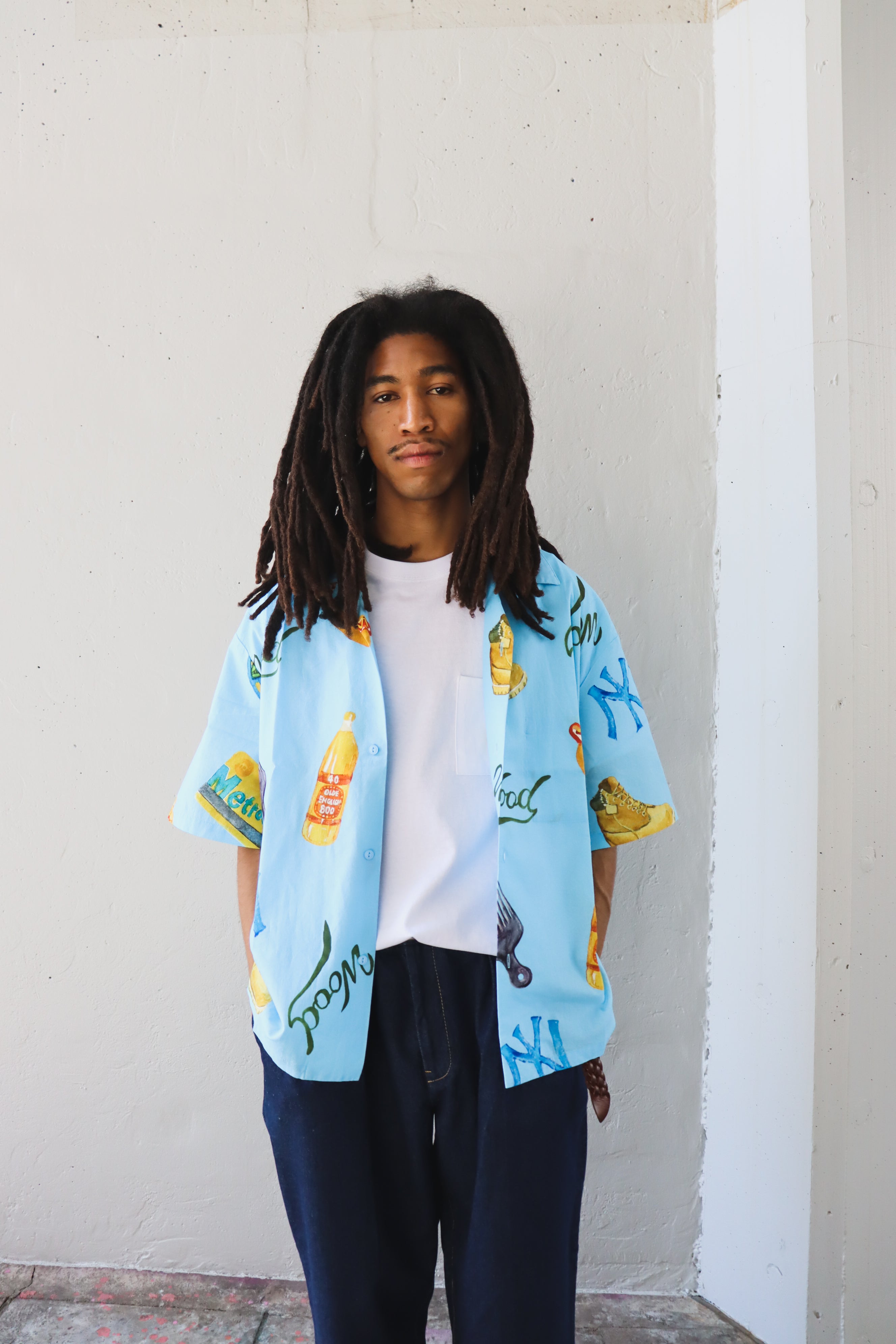 WOODBLOCK x TSUYOSHI YAMANAKA NEW YORK S/S OPEN COLLAR SHIRT SAX (WB-2