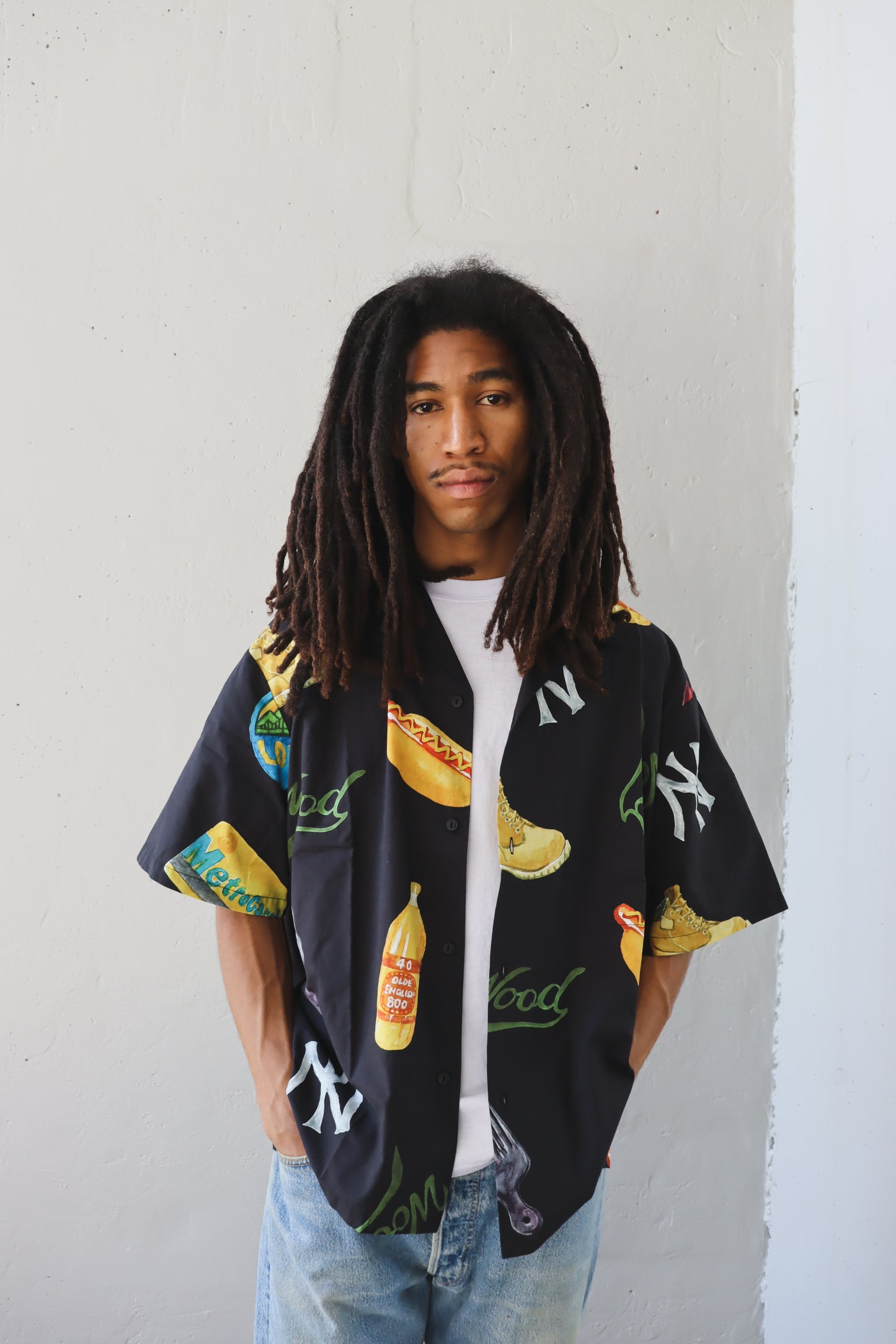 WOODBLOCK x TSUYOSHI YAMANAKA NEW YORK S/S OPEN COLLAR SHIRT BLACK (WB-26SS-021)