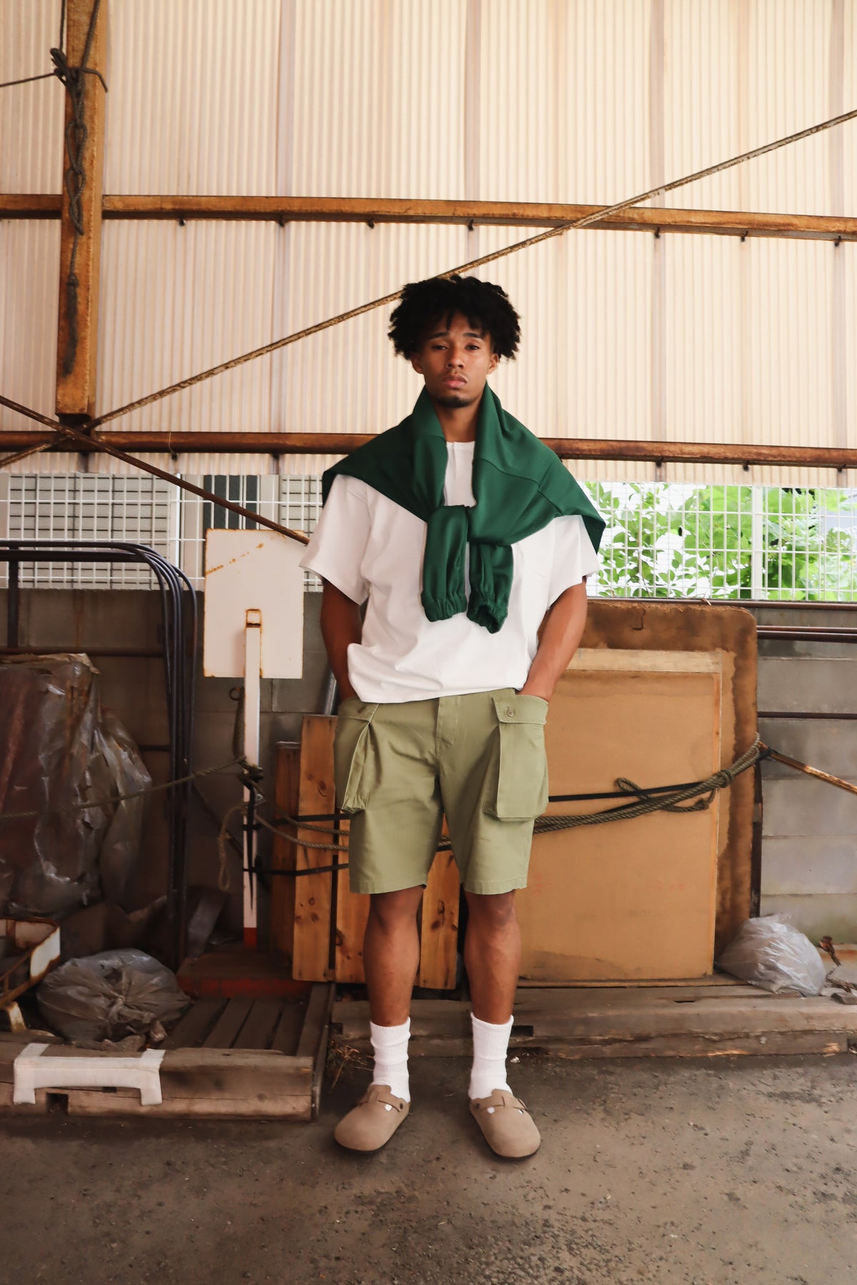 WOODBLOCK W-44 HERRINGBONE CARGO SHORTS OLIVE (WB-26SS-023)