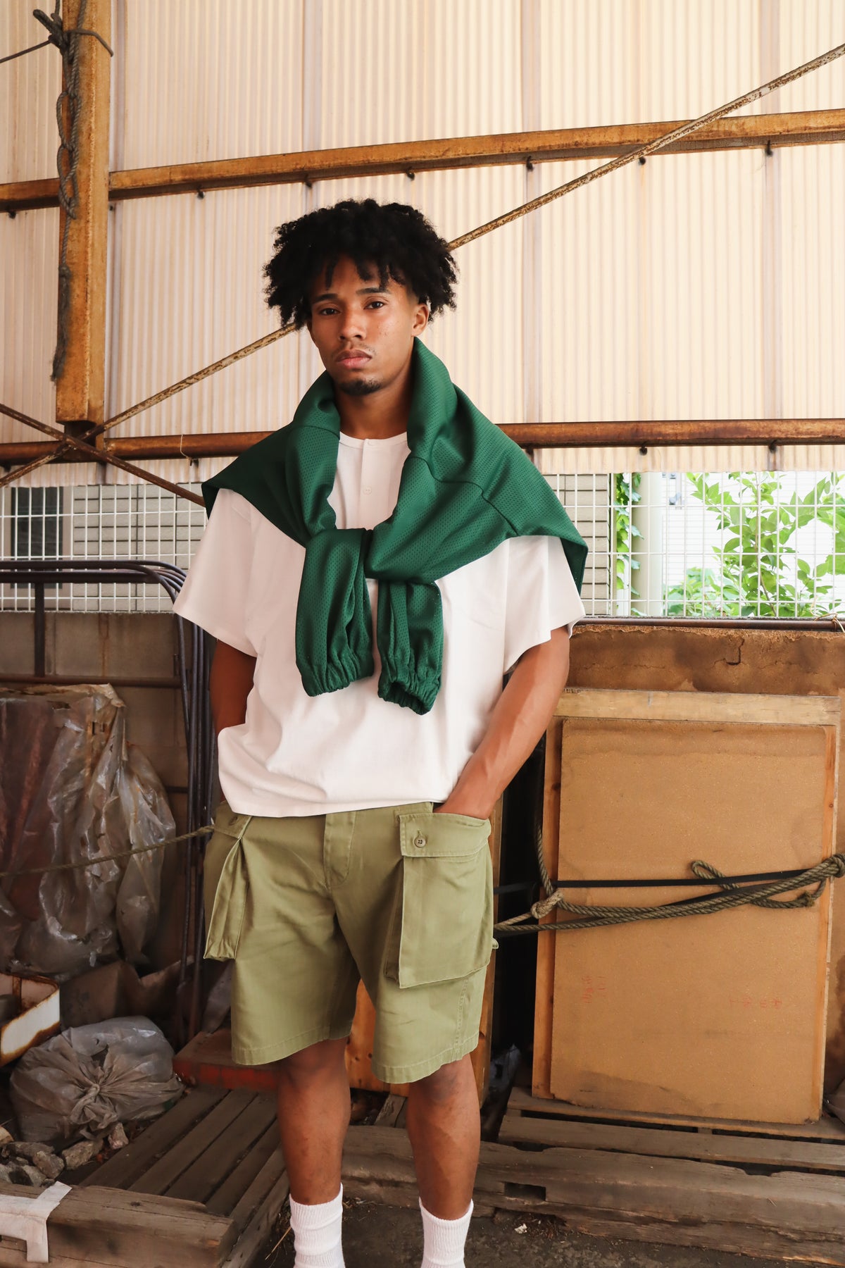 WOODBLOCK W-44 HERRINGBONE CARGO SHORTS OLIVE (WB-26SS-023)