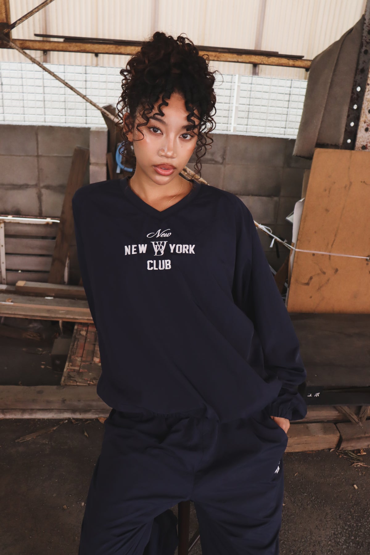 WOODBLOCK x NEW NEW YORK CLUB PULL OVER NYLON JACKET NAVY (WB-26AW-006)