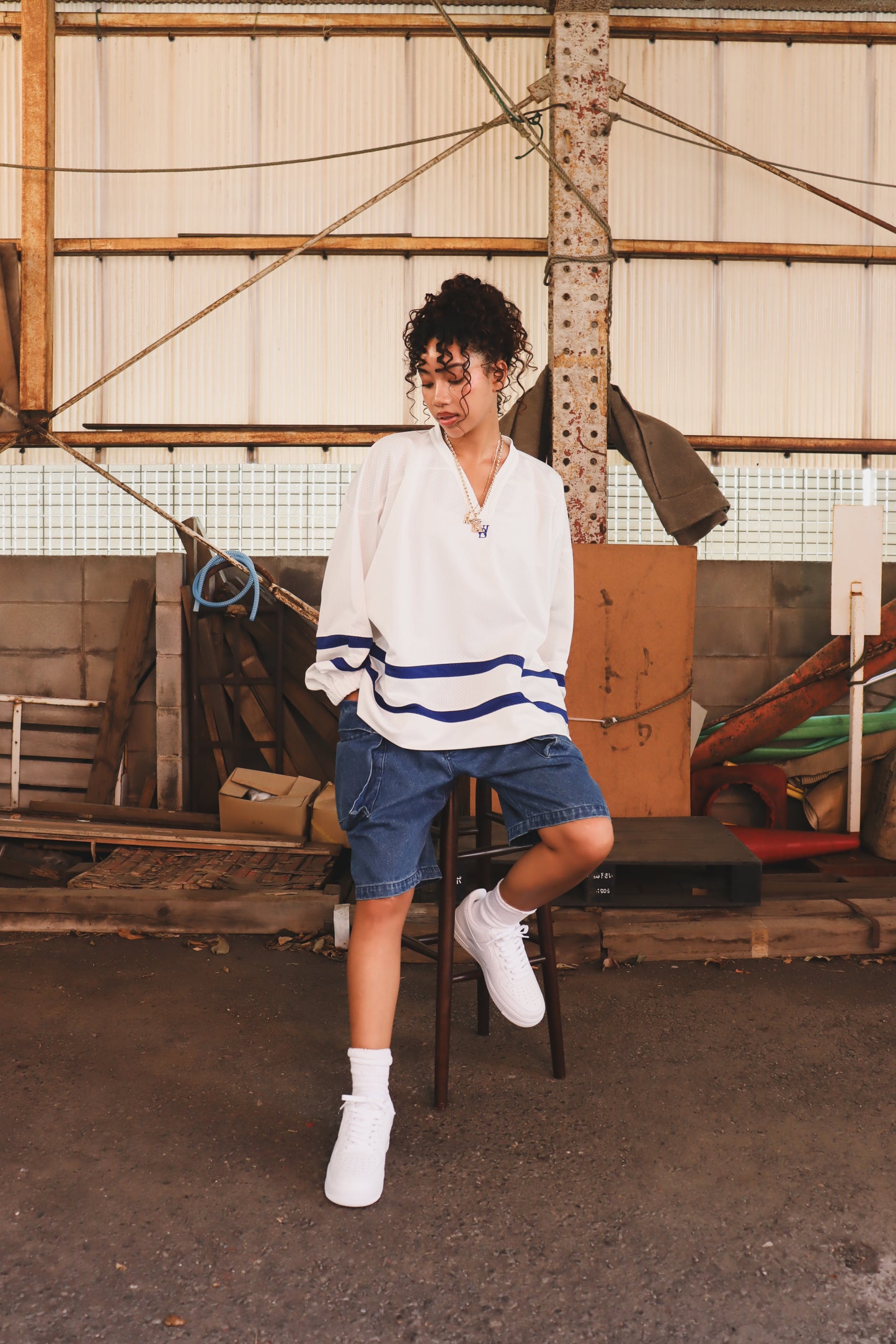 WOODBLOCK LS MESH HOCKEY JERSEY WHITE/BLUE (WB-26AW-001)