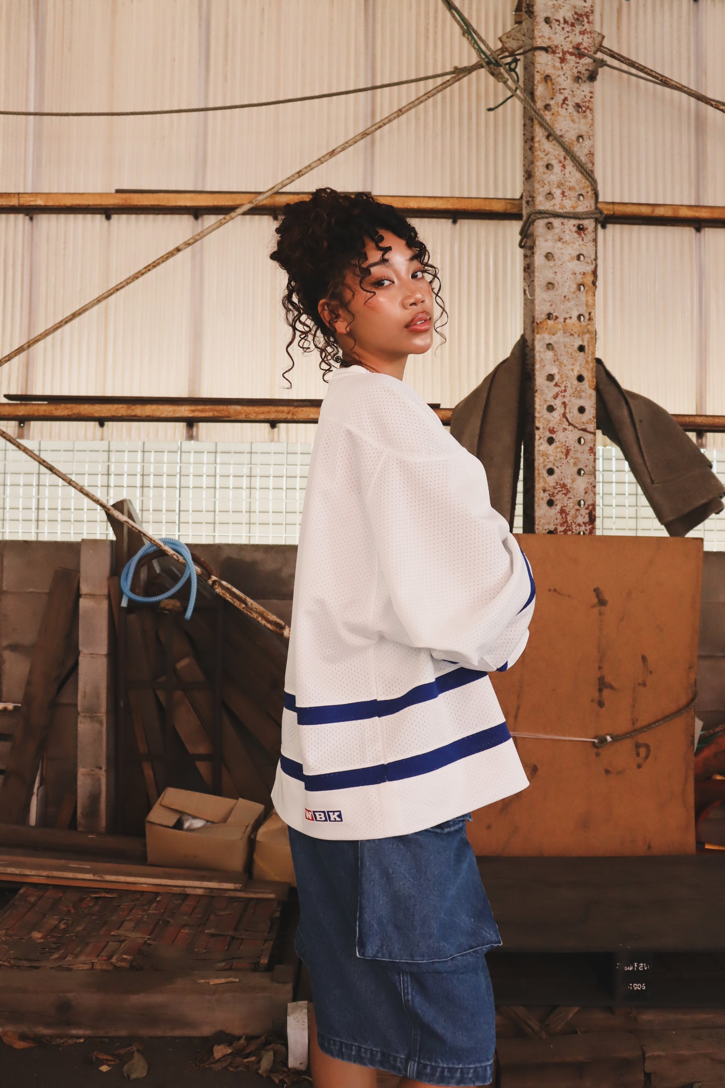 WOODBLOCK LS MESH HOCKEY JERSEY WHITE/BLUE (WB-26AW-001)