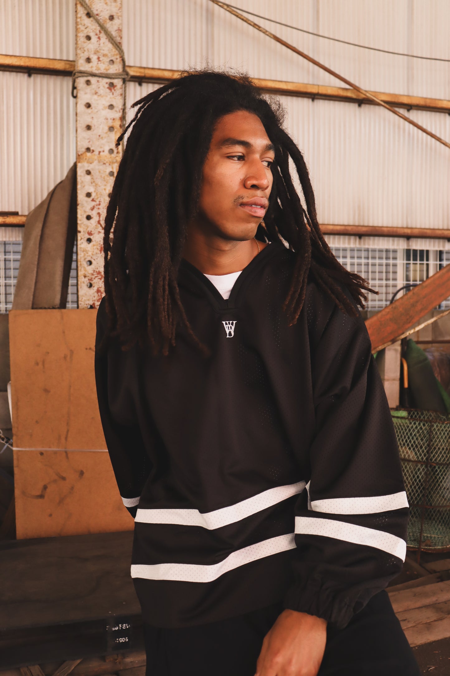 WOODBLOCK LS MESH HOCKEY JERSEY BLACK/WHITE (WB-26AW-001)