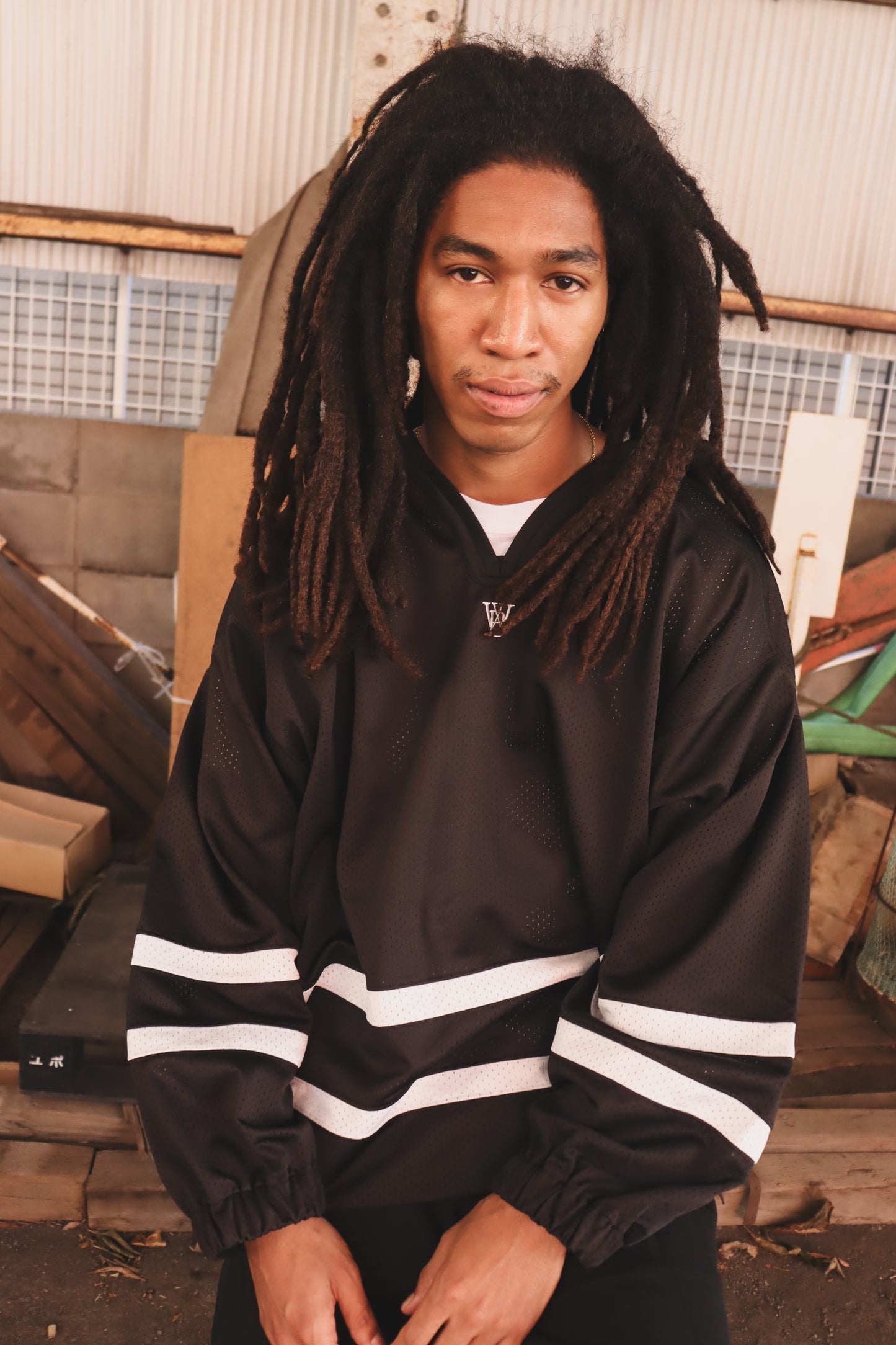WOODBLOCK LS MESH HOCKEY JERSEY BLACK/WHITE (WB-26AW-001)