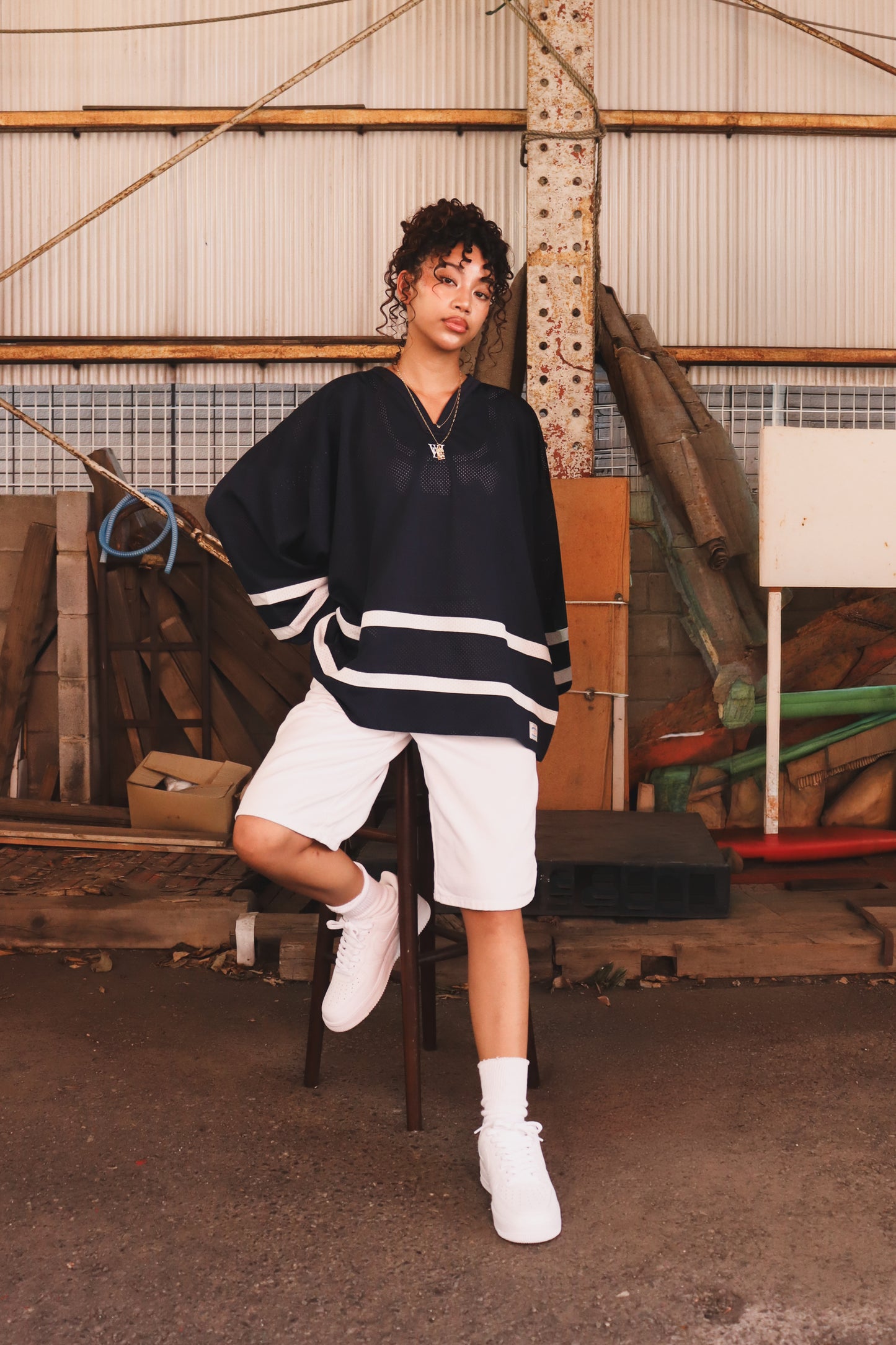 WOODBLOCK LS MESH HOCKEY JERSEY NAVY/WHITE (WB-26AW-001)