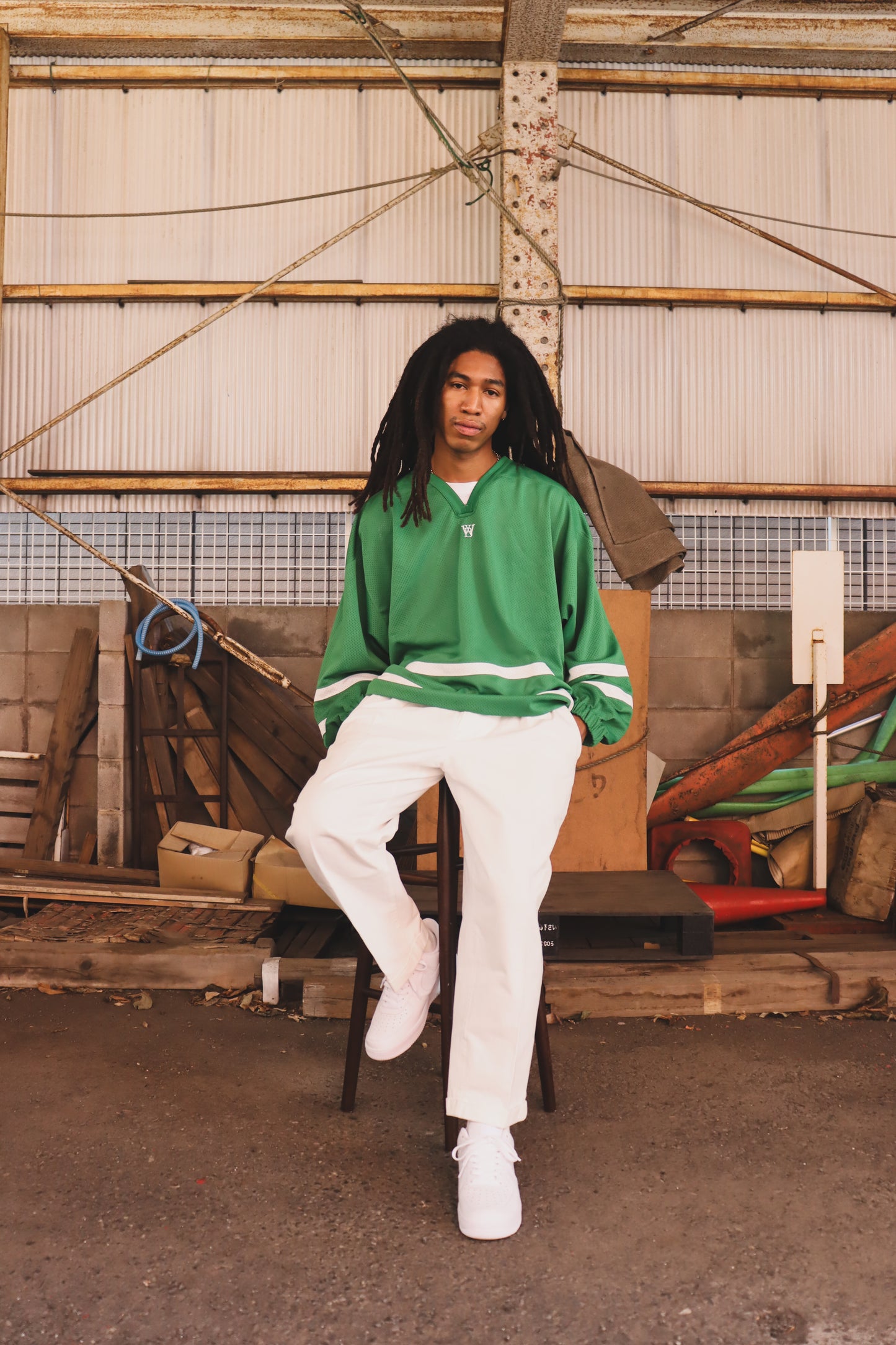 WOODBLOCK LS MESH HOCKEY JERSEY GREEN/WHITE (WB-26AW-001)