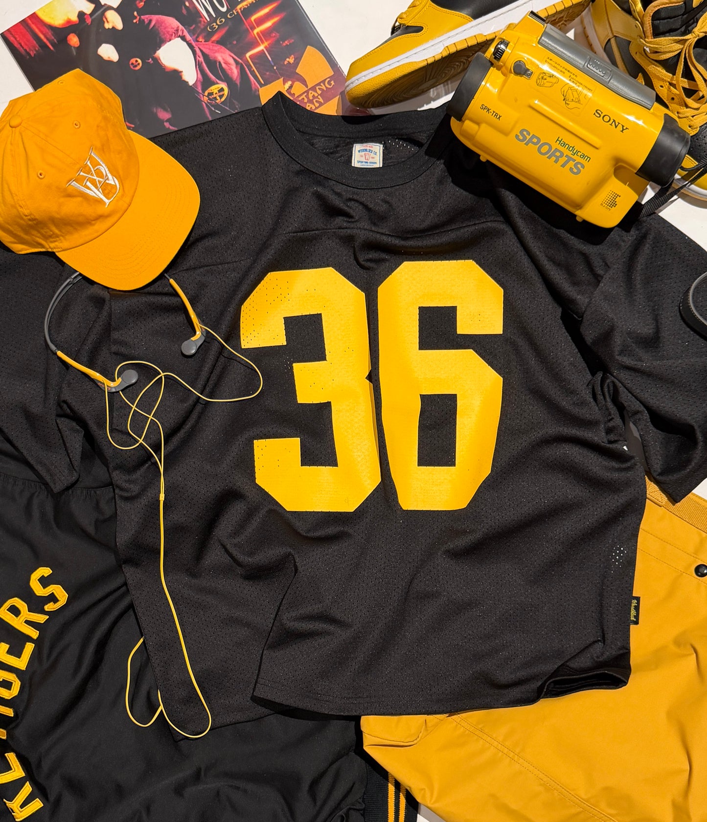 WOODBLOCK 36 S/S CREW NECK MESH FOOTBALL SHIRT BLACK/YELLOW (WB-26SS-020)