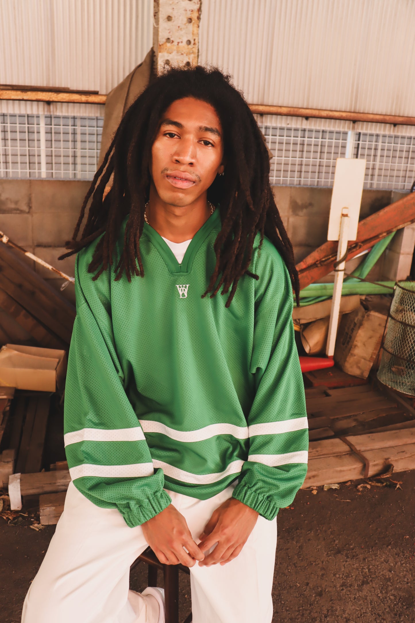 WOODBLOCK LS MESH HOCKEY JERSEY GREEN/WHITE (WB-26AW-001)