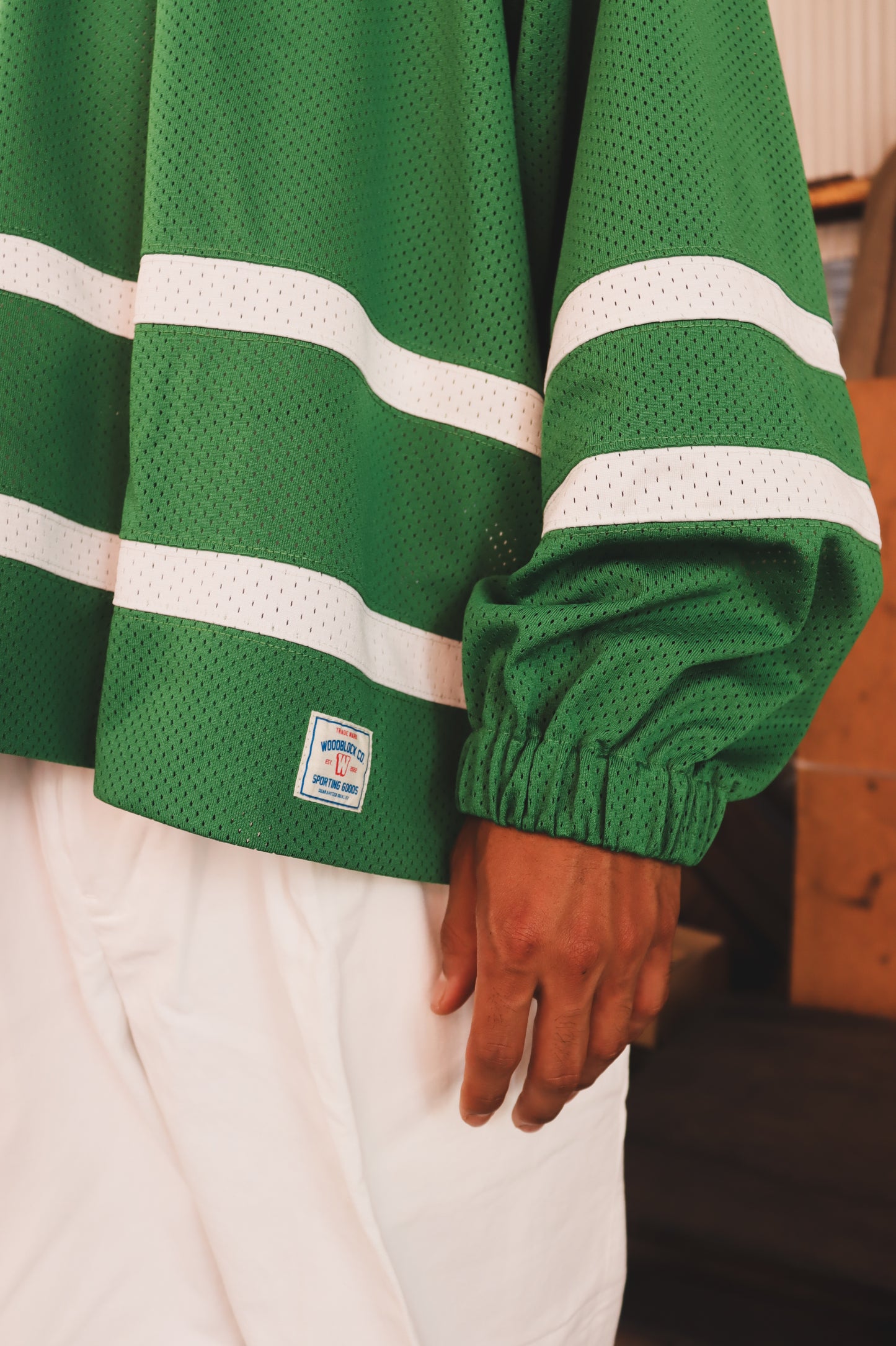 WOODBLOCK LS MESH HOCKEY JERSEY GREEN/WHITE (WB-26AW-001)