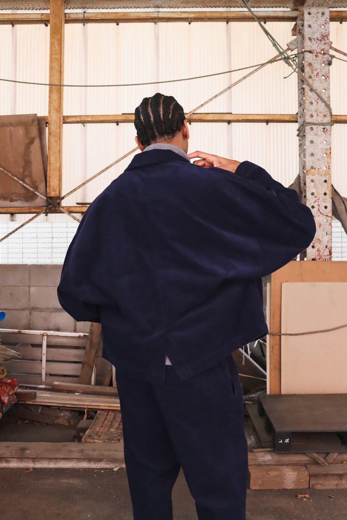 WOODBLOCK CORDURAY 2BTN WIDE SLEEVE JACKET NAVY (WB-26AW-009)