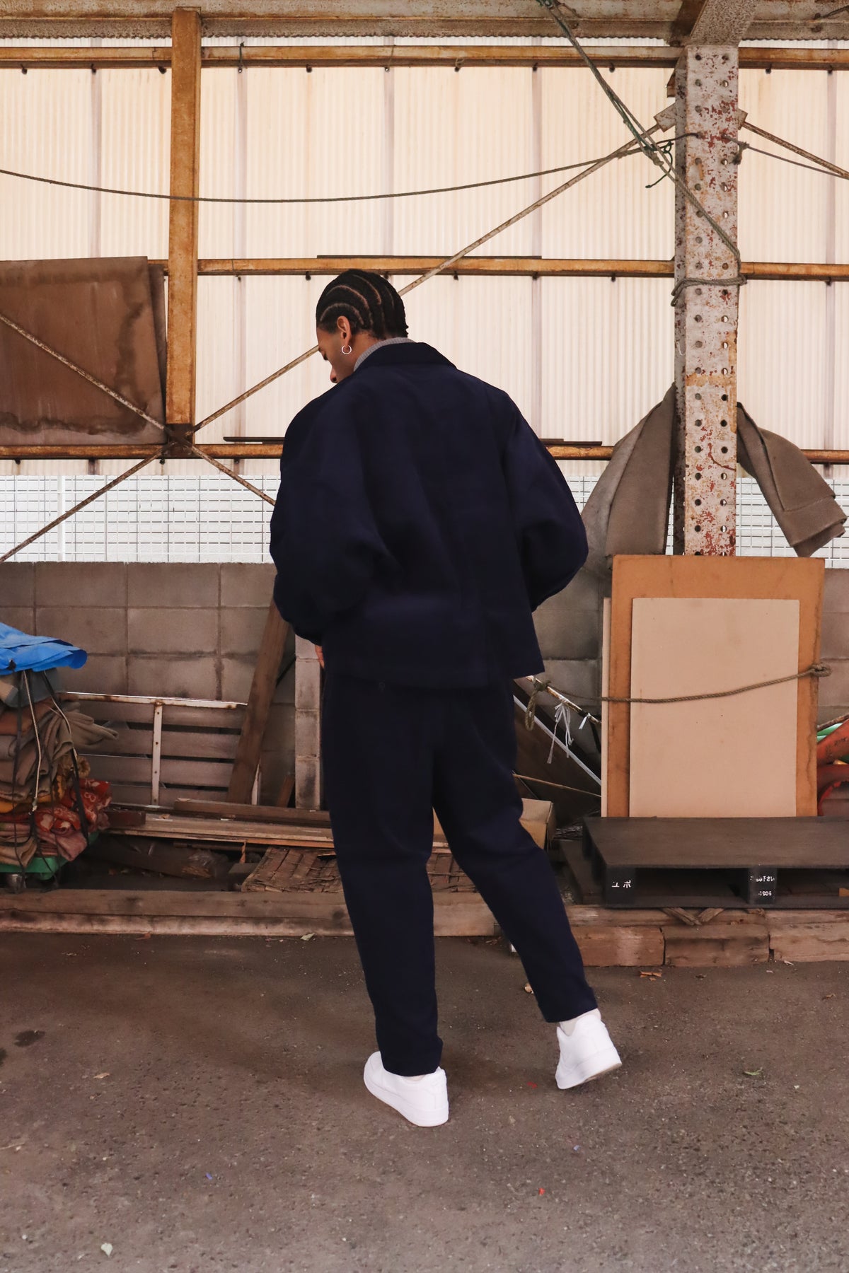 WOODBLOCK CORDURAY 2BTN WIDE SLEEVE JACKET NAVY (WB-26AW-009)