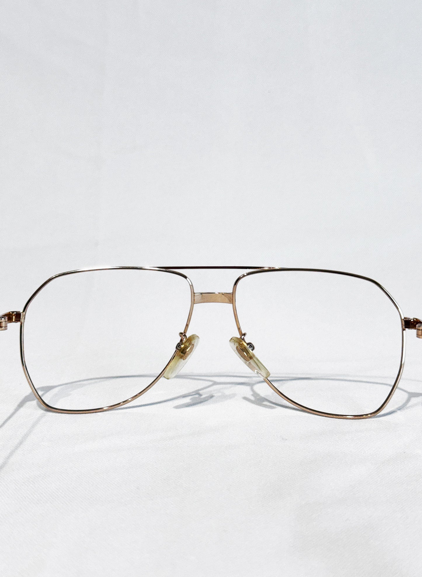 (SUP-766) 90s VINTAGE TWO BRIDGE GOLD FRAME GLASSES - JAGUAR（レンズなし）