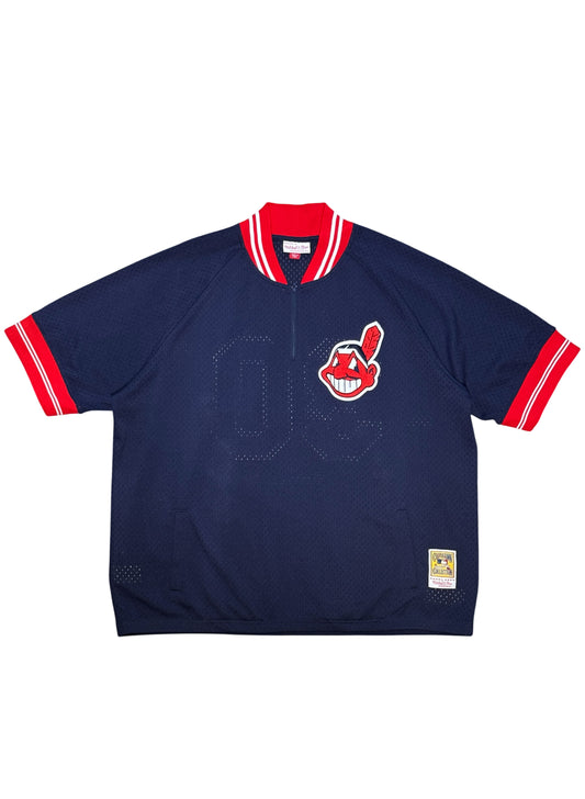 (SUP-813) Mitchell&Ness CLEVELAND INDIANS RAGLAN ZIP UP MESH JERSEY - XL