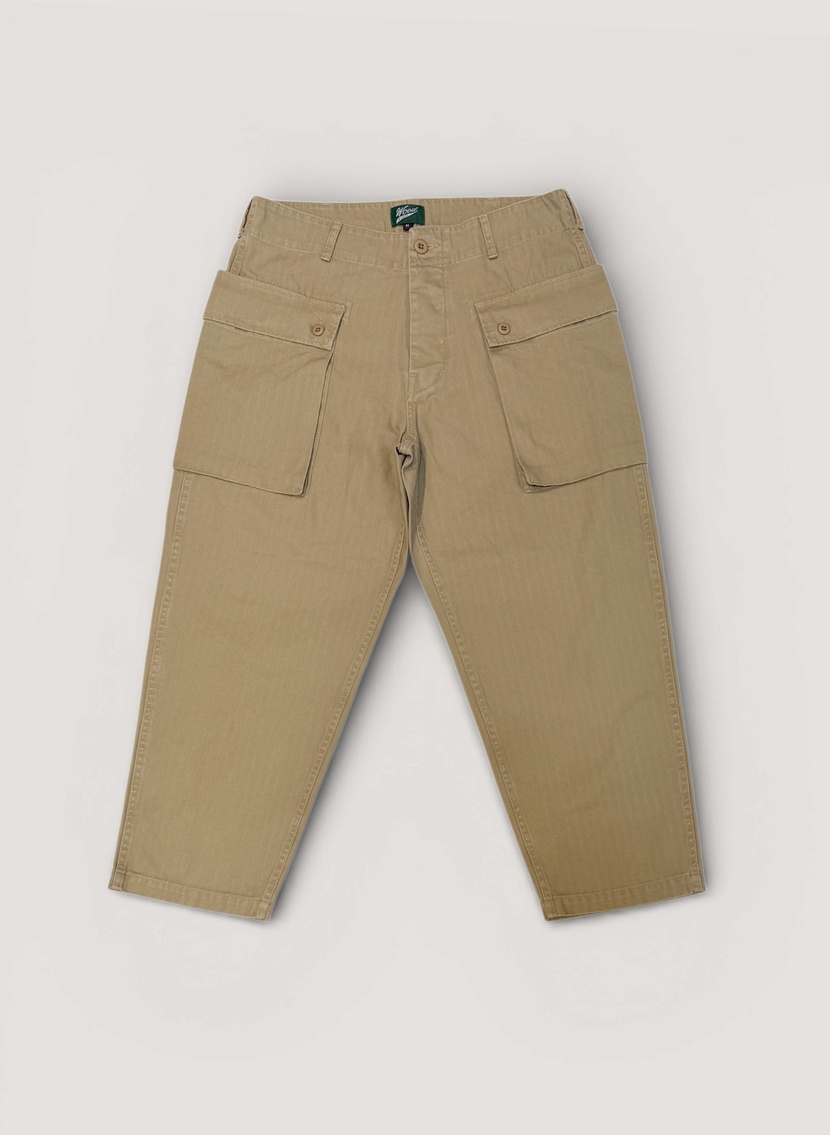 woodblock パンツ WOODBLOCK W-44 HERRINGBONE CARGO PANTS KHAKI (WB-26SS-002)