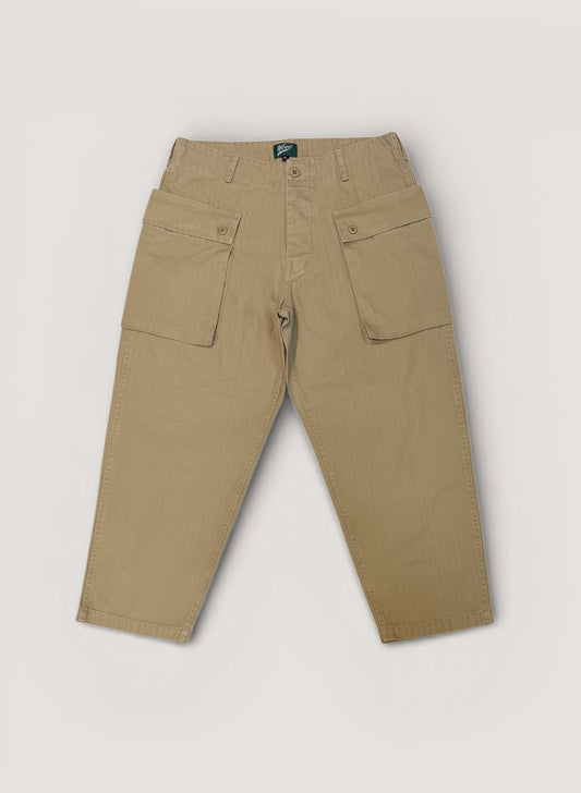 WOODBLOCK W-44 HERRINGBONE CARGO PANTS KHAKI (WB-26SS-002)