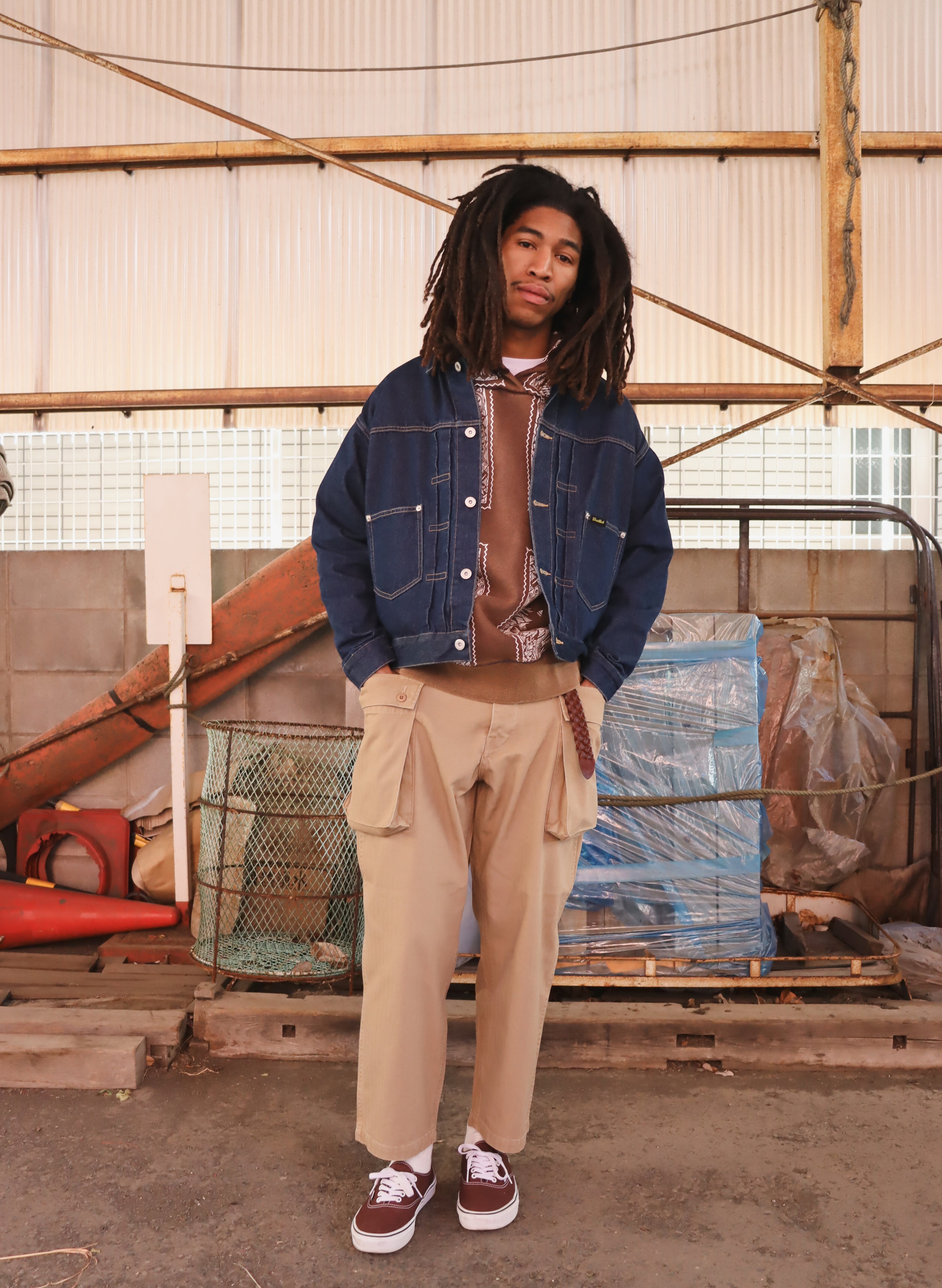 WOODBLOCK W-44 HERRINGBONE CARGO PANTS KHAKI (WB-26SS-002)