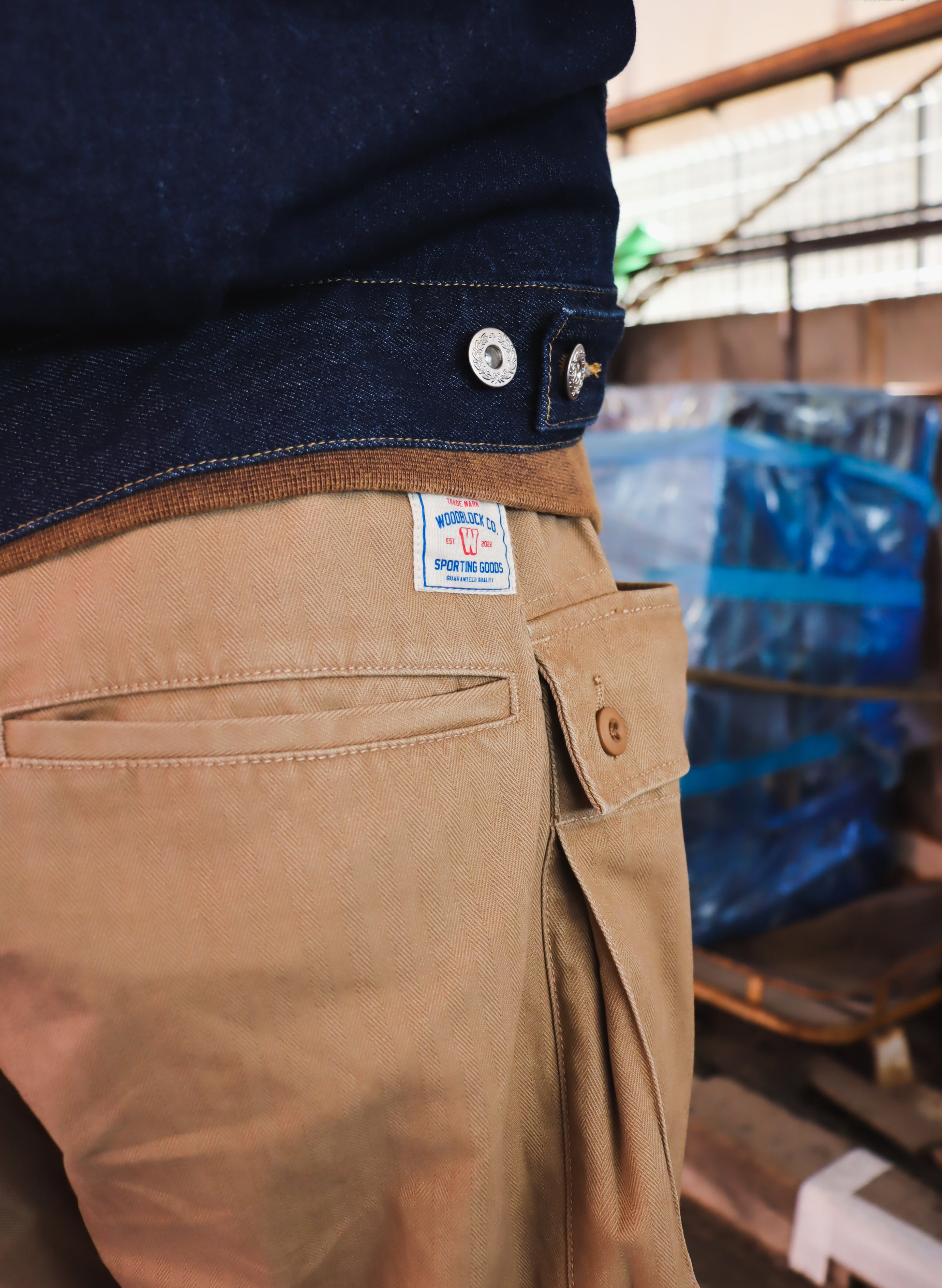 WOODBLOCK W-44 HERRINGBONE CARGO PANTS KHAKI (WB-26SS-002)