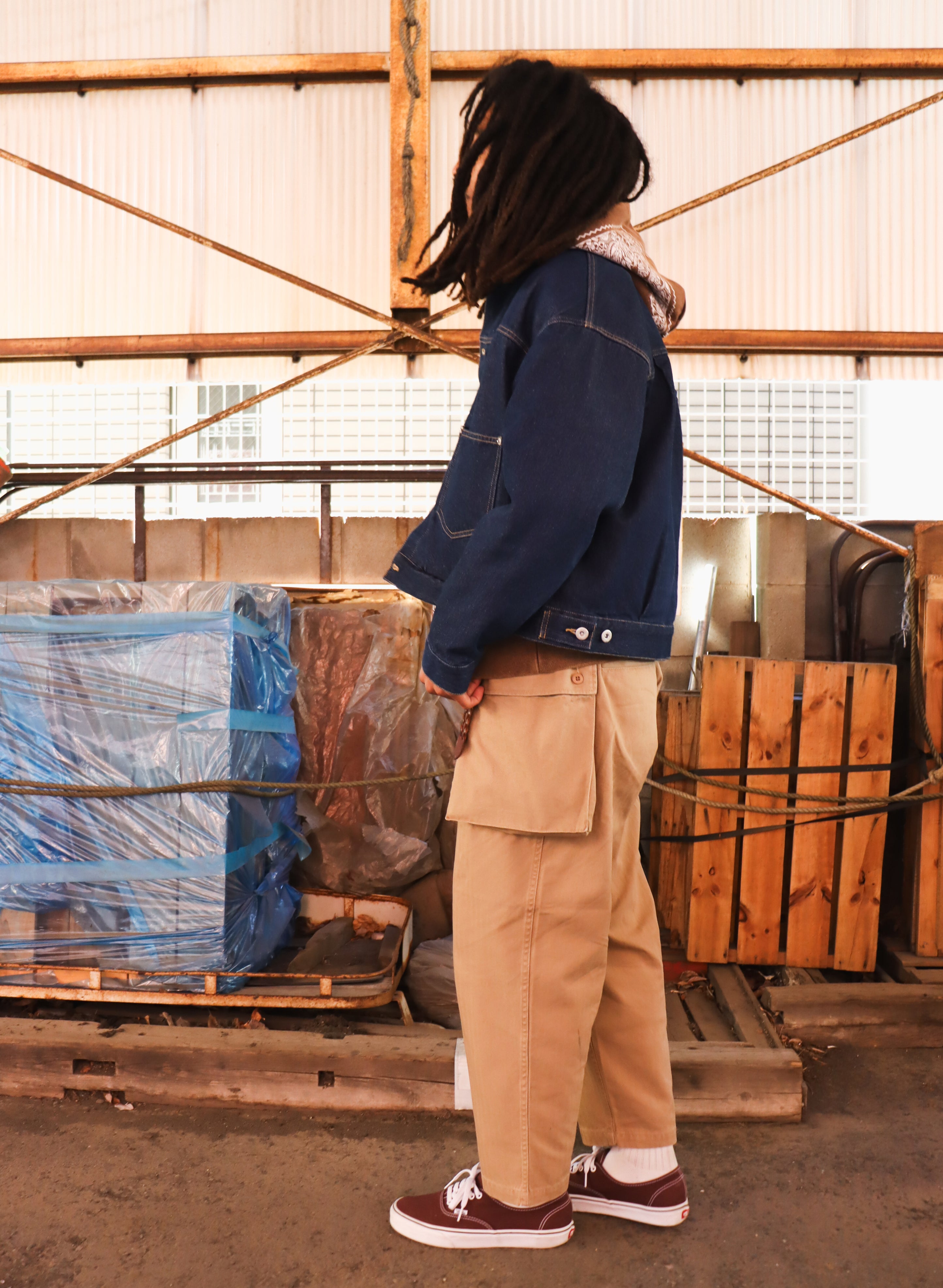 WOODBLOCK W-44 HERRINGBONE CARGO PANTS KHAKI (WB-26SS-002)