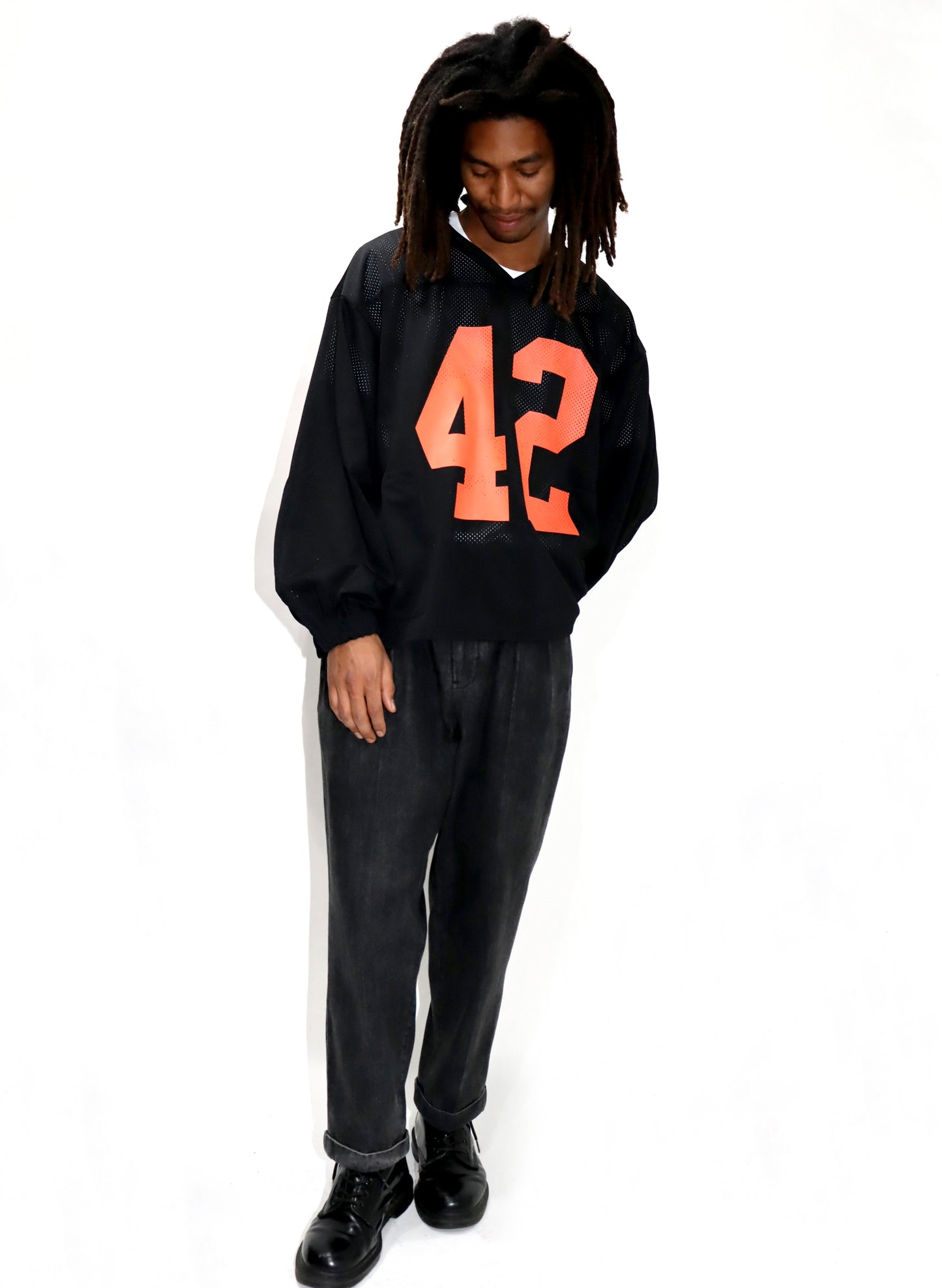 WOODBLOCK 42 MESH FOOTBALL LS SHIRT BLACK/ORANGE (WB-25SS-004)