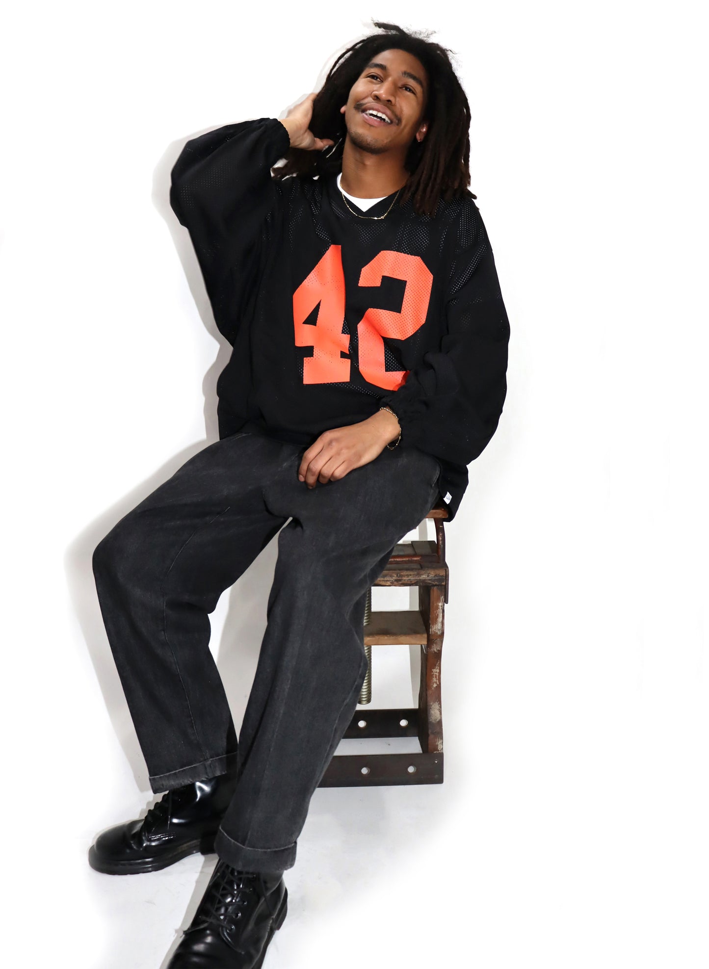 WOODBLOCK 42 MESH FOOTBALL LS SHIRT BLACK/ORANGE (WB-25SS-004)