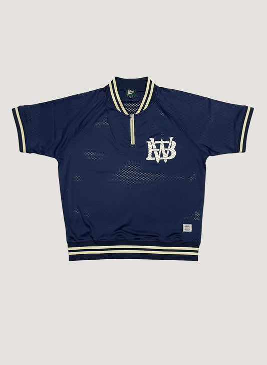 WOODBLOCK HALF ZIP MESH GAME SHIRT NAVY (WB-24SS-070)