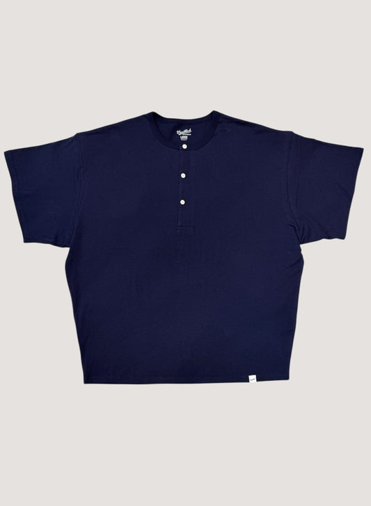 WOODBLOCK S/S WIDE TAPERED SILHOUETTE HENRY NECK T-SHIRT NAVY (WB-26SS-018)
