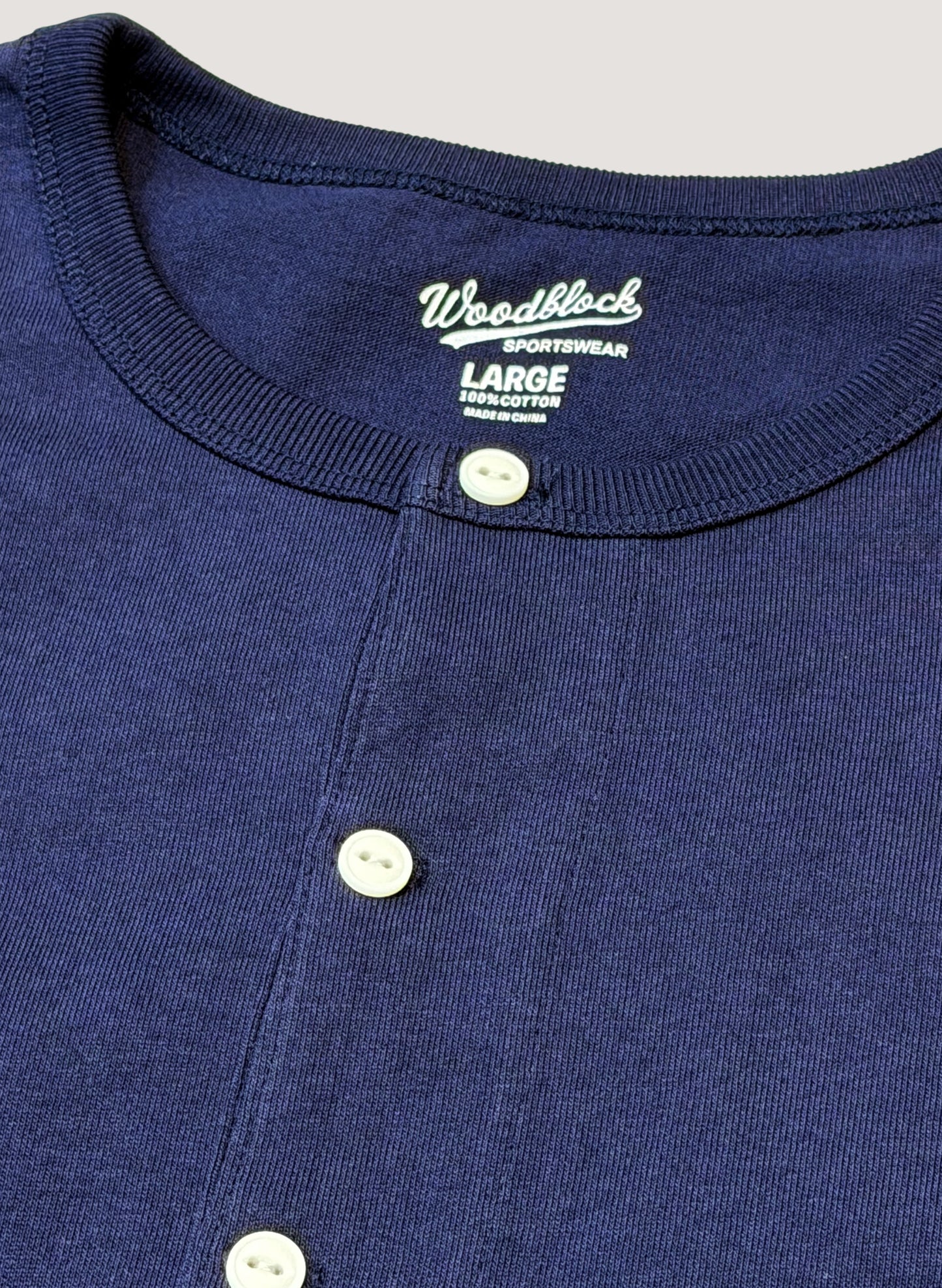 WOODBLOCK S/S WIDE TAPERED SILHOUETTE HENRY NECK T-SHIRT NAVY (WB-26SS-018)
