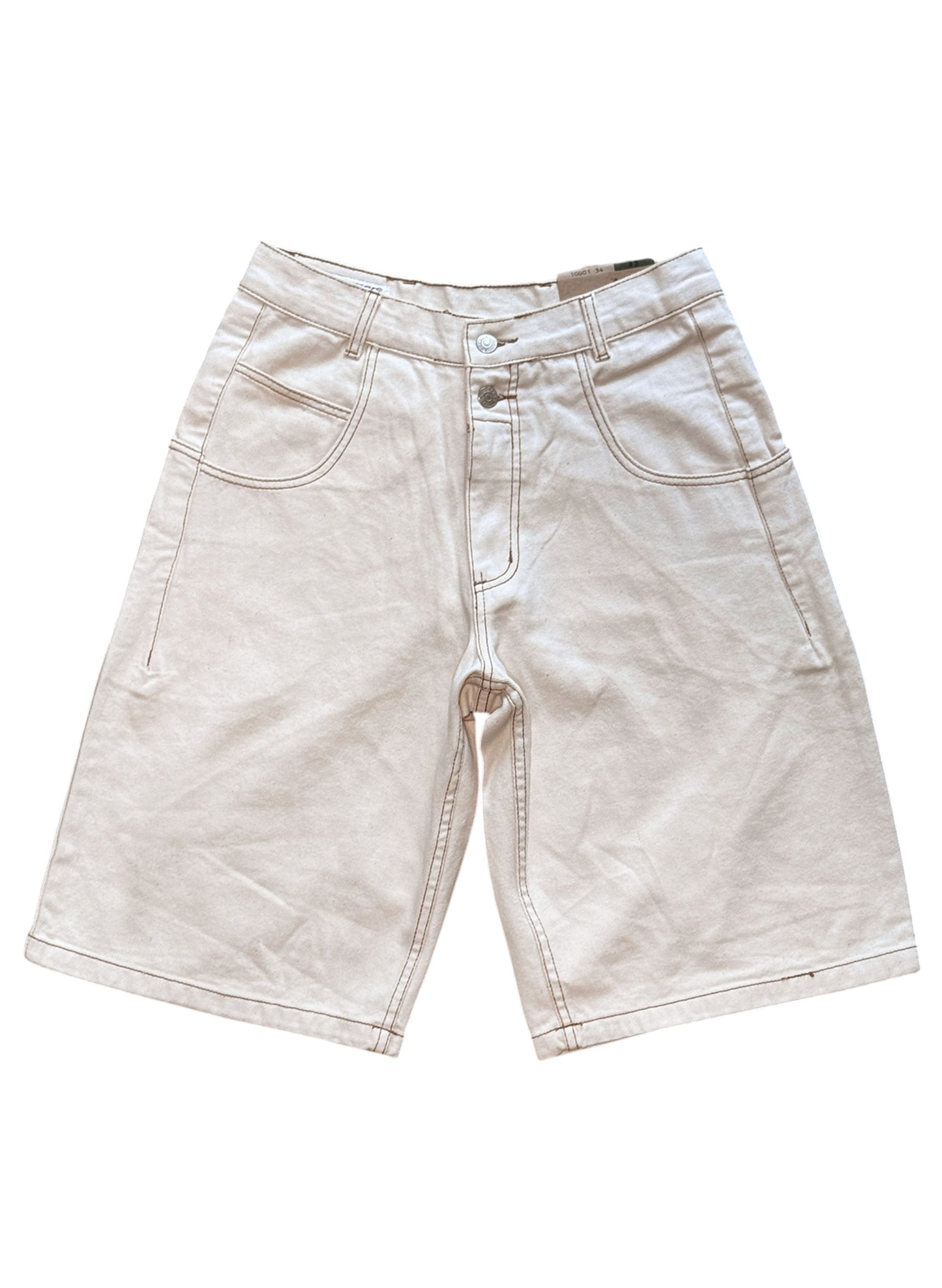 (SUP-722) DEADSTOCK GUESS DENIM JORTS "NATURAL" CAMEL STITCH - MADE IN U.S.A.