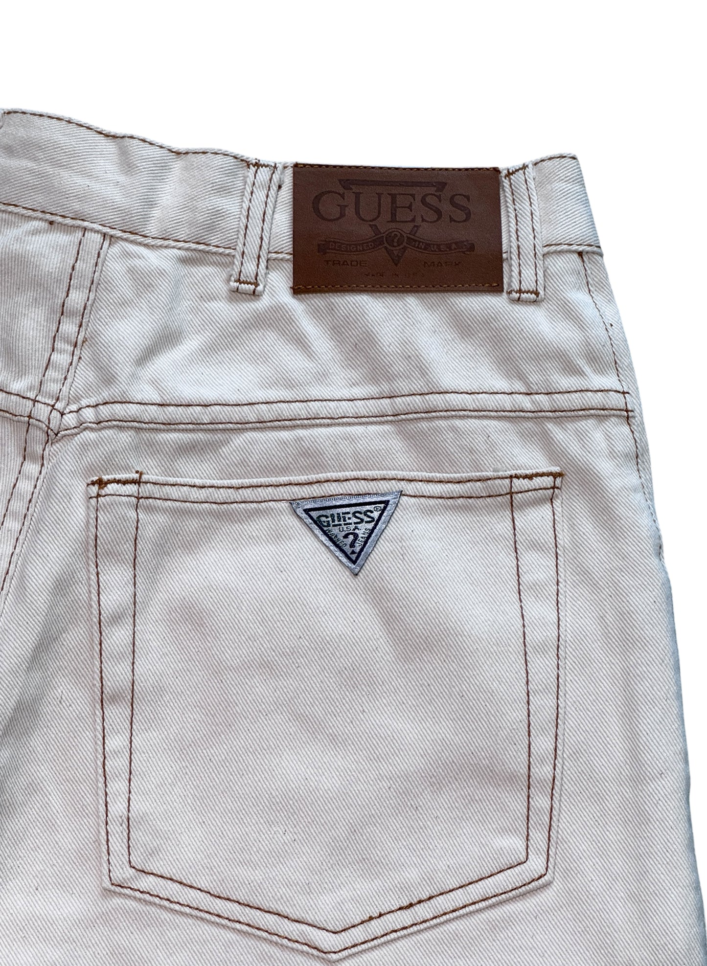 (SUP-722) DEADSTOCK GUESS DENIM JORTS "NATURAL" CAMEL STITCH - MADE IN U.S.A.