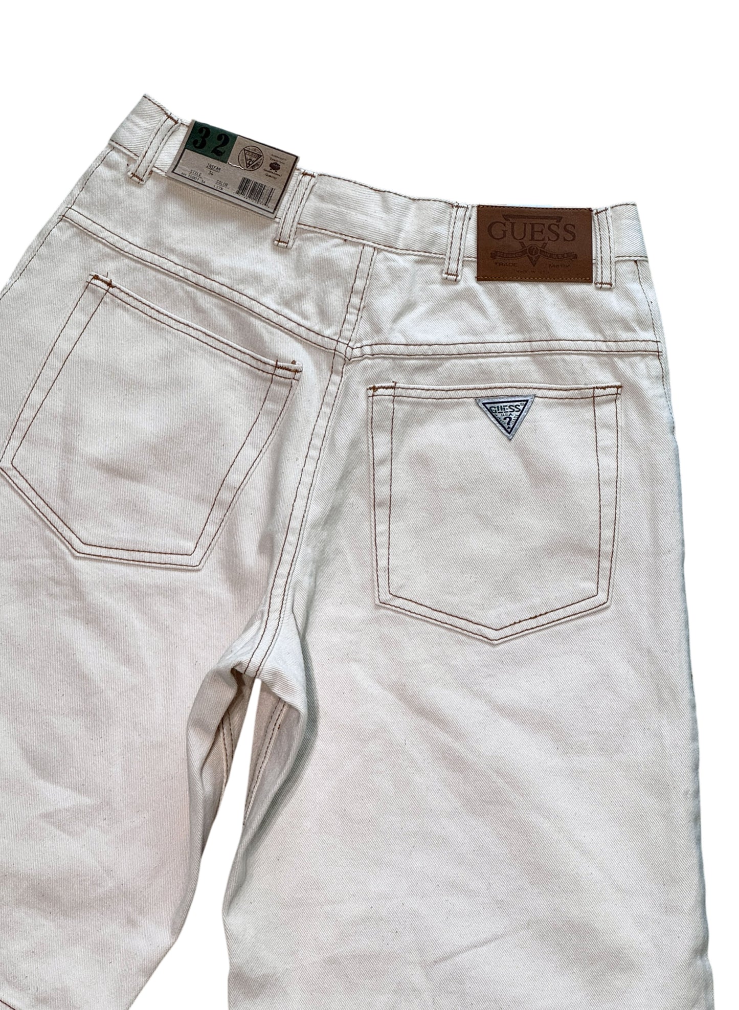 (SUP-722) DEADSTOCK GUESS DENIM JORTS "NATURAL" CAMEL STITCH - MADE IN U.S.A.