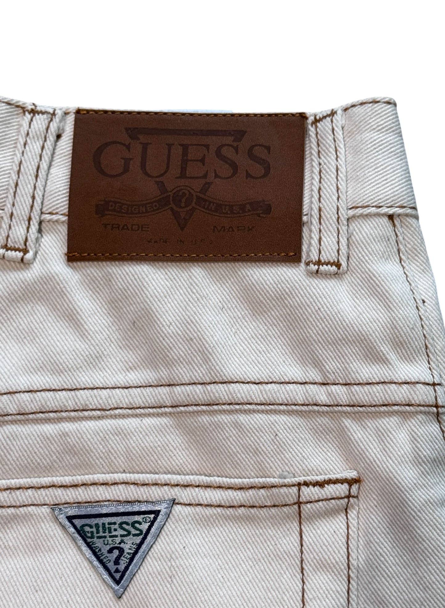 (SUP-722) DEADSTOCK GUESS DENIM JORTS "NATURAL" CAMEL STITCH - MADE IN U.S.A.