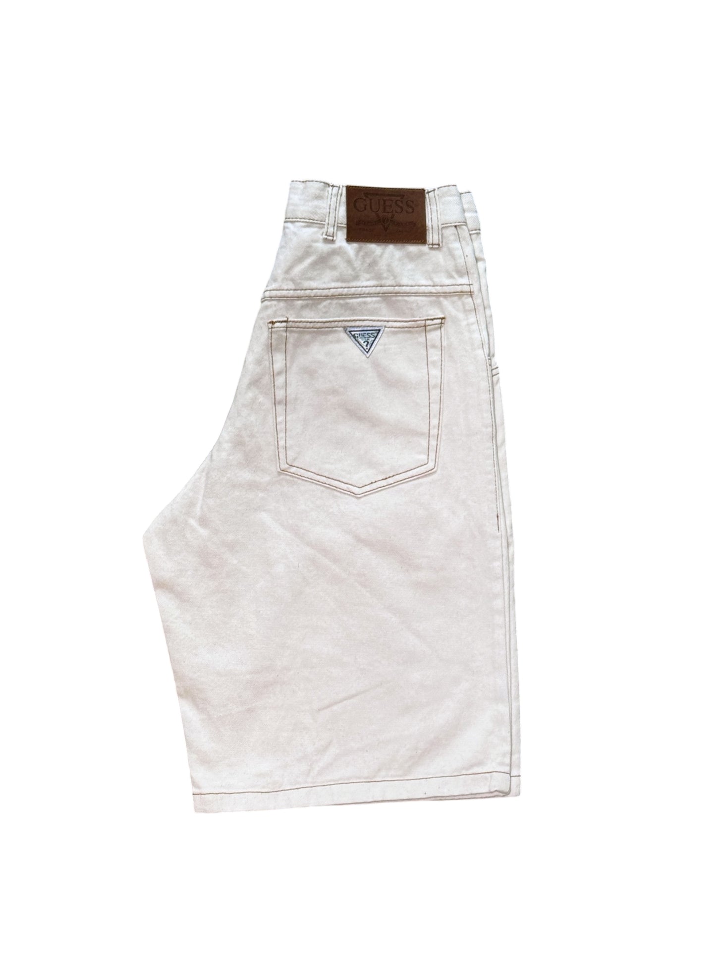 (SUP-722) DEADSTOCK GUESS DENIM JORTS "NATURAL" CAMEL STITCH - MADE IN U.S.A.