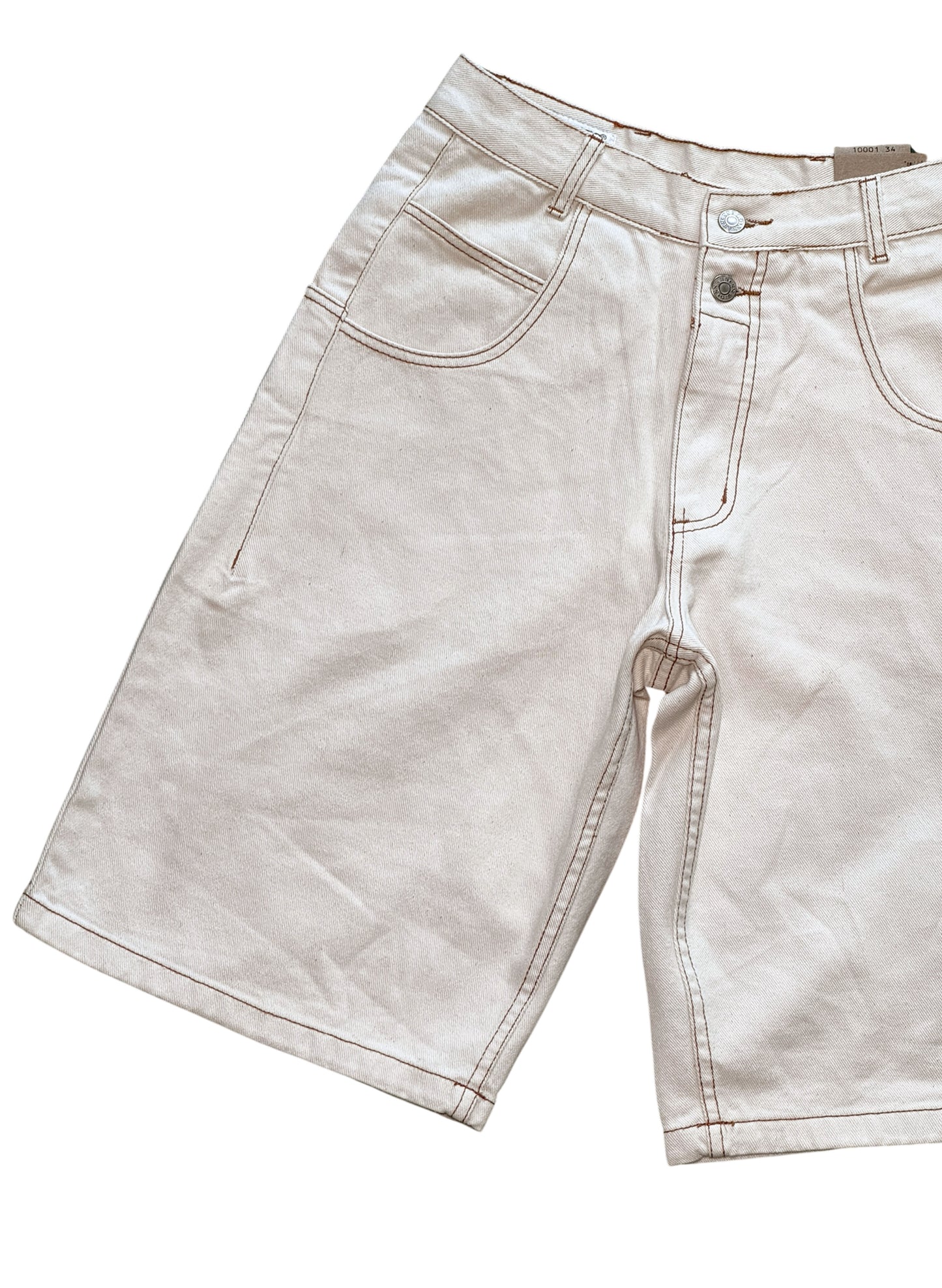 (SUP-722) DEADSTOCK GUESS DENIM JORTS "NATURAL" CAMEL STITCH - MADE IN U.S.A.