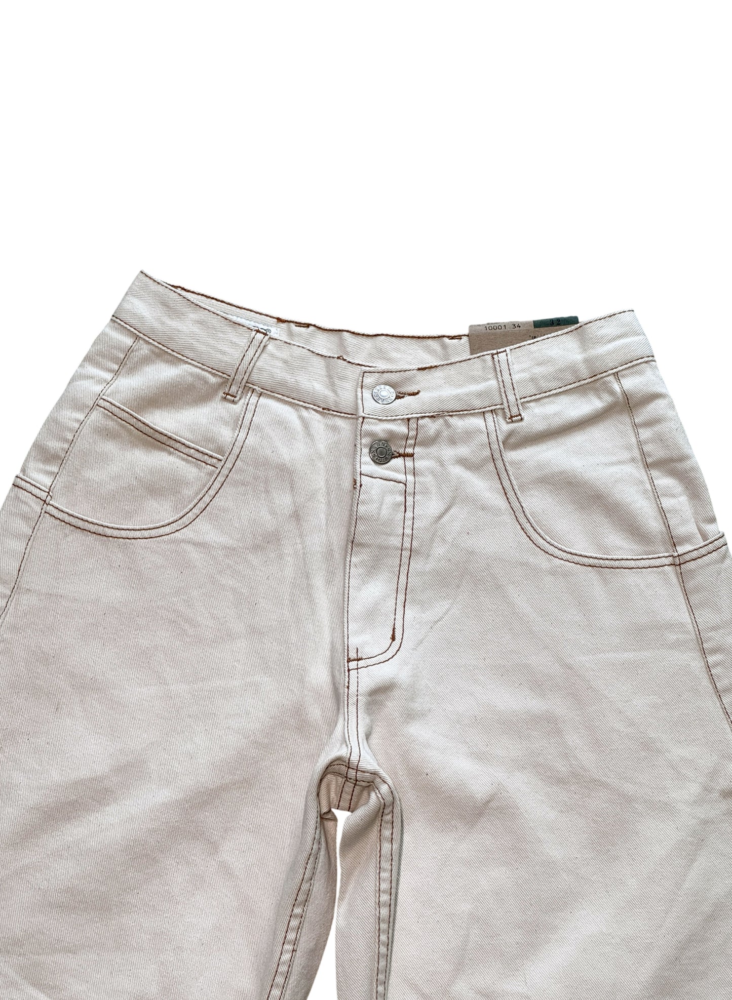 (SUP-722) DEADSTOCK GUESS DENIM JORTS "NATURAL" CAMEL STITCH - MADE IN U.S.A.