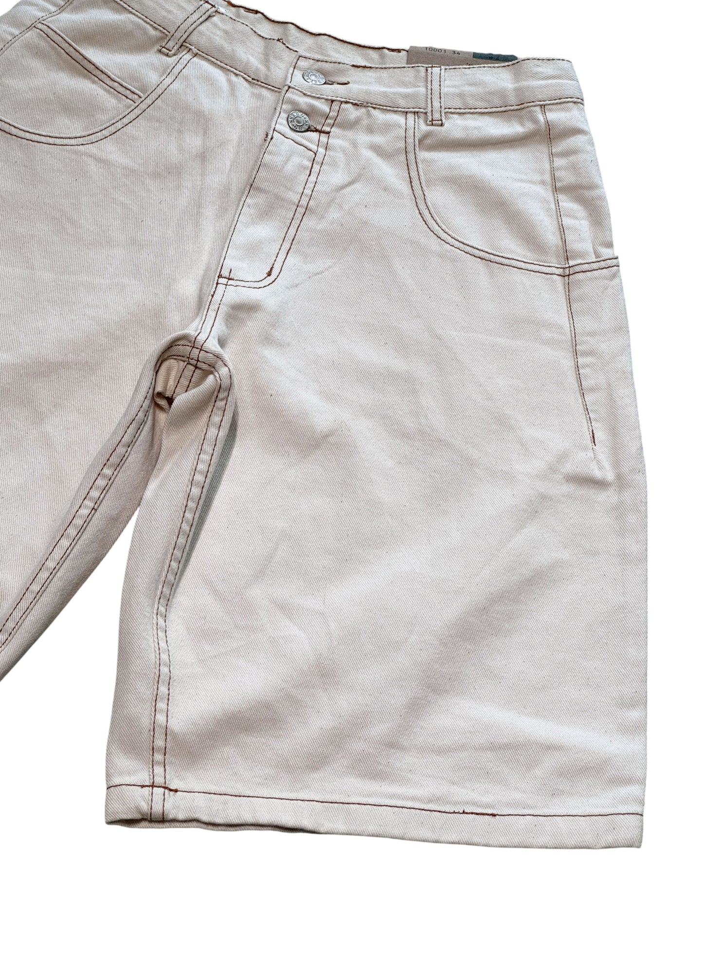 (SUP-722) DEADSTOCK GUESS DENIM JORTS "NATURAL" CAMEL STITCH - MADE IN U.S.A.