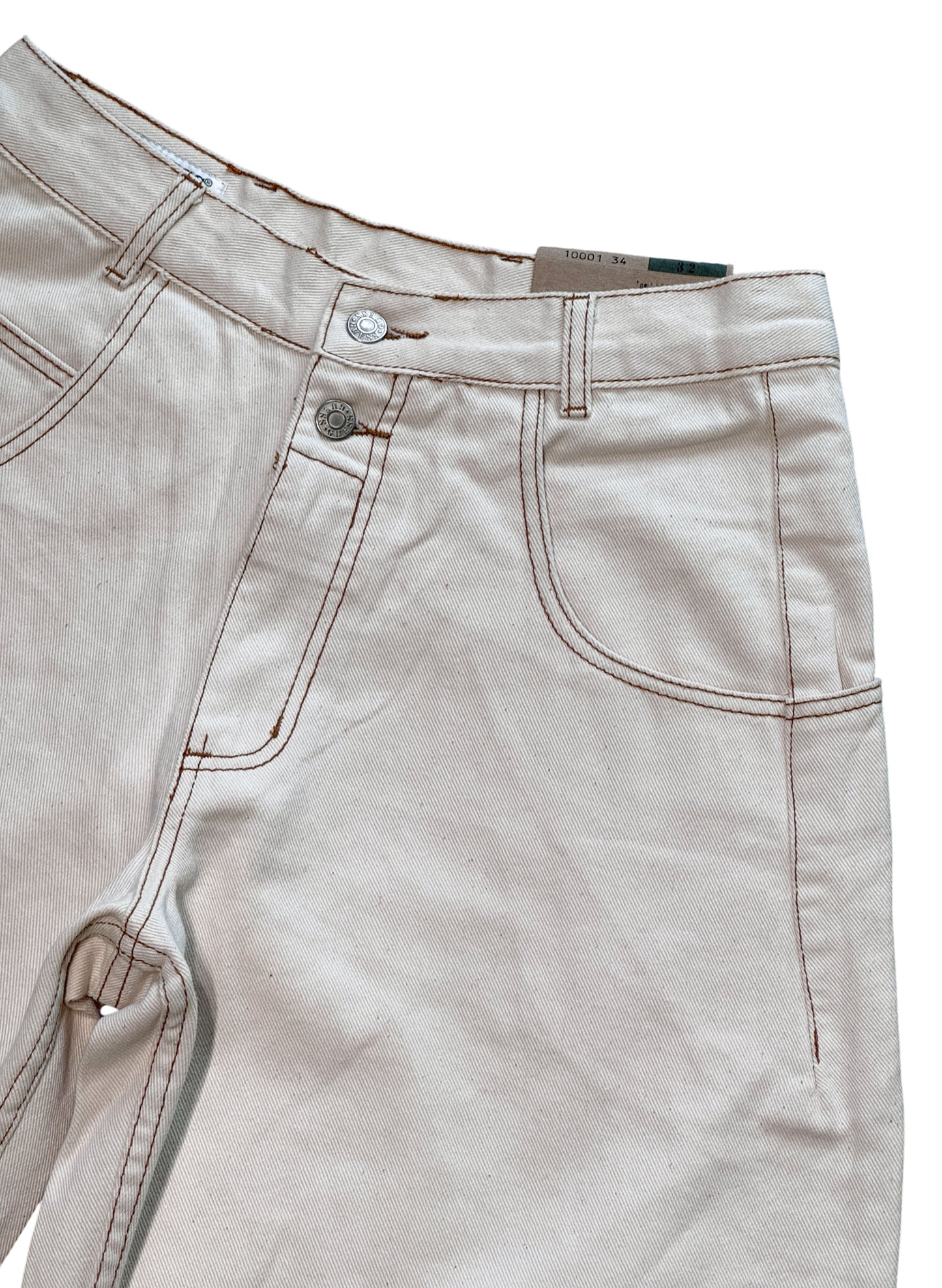 (SUP-722) DEADSTOCK GUESS DENIM JORTS "NATURAL" CAMEL STITCH - MADE IN U.S.A.