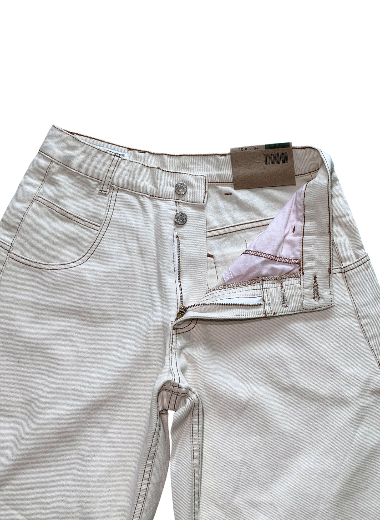 (SUP-722) DEADSTOCK GUESS DENIM JORTS "NATURAL" CAMEL STITCH - MADE IN U.S.A.