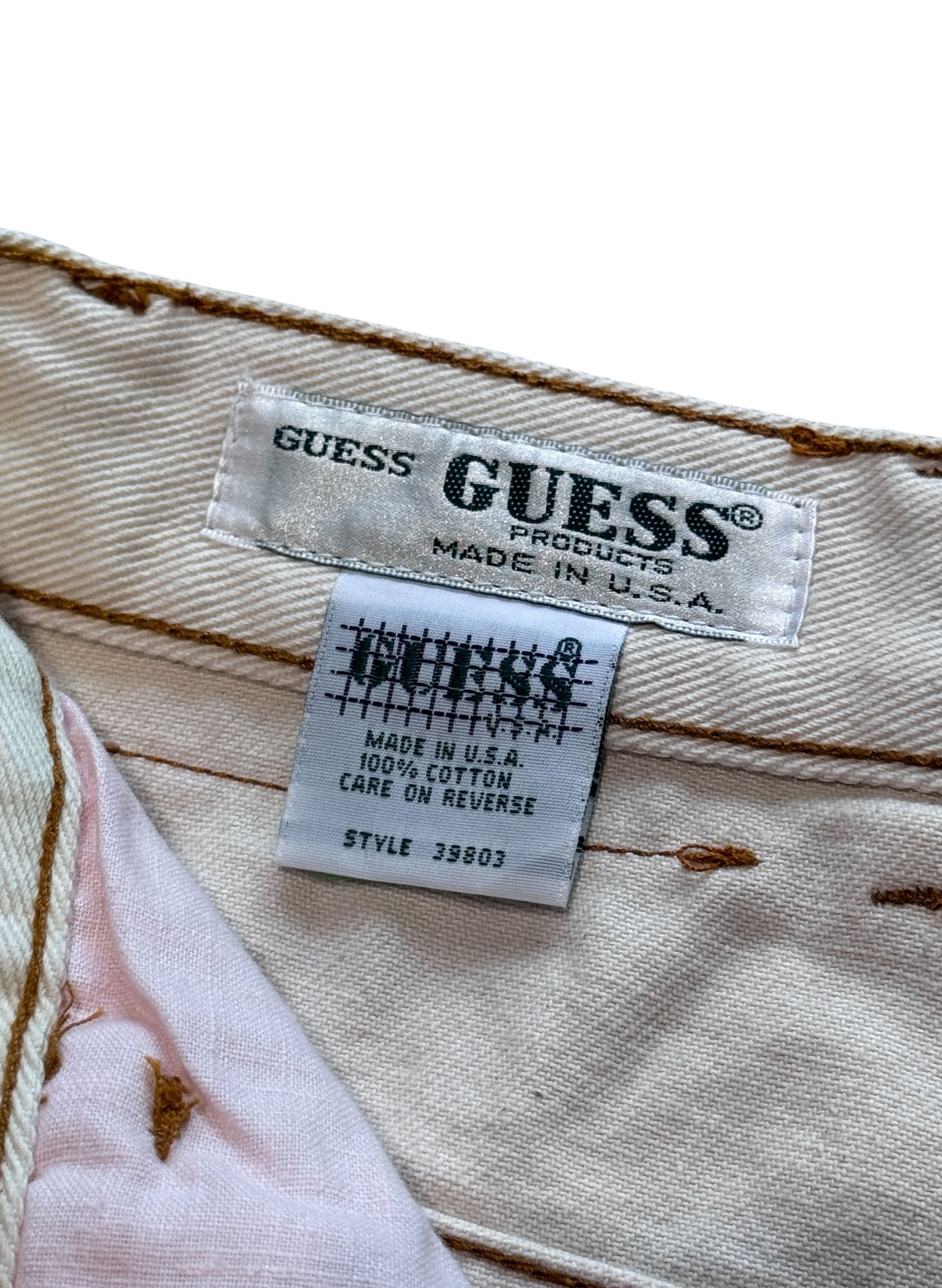 (SUP-722) DEADSTOCK GUESS DENIM JORTS "NATURAL" CAMEL STITCH - MADE IN U.S.A.