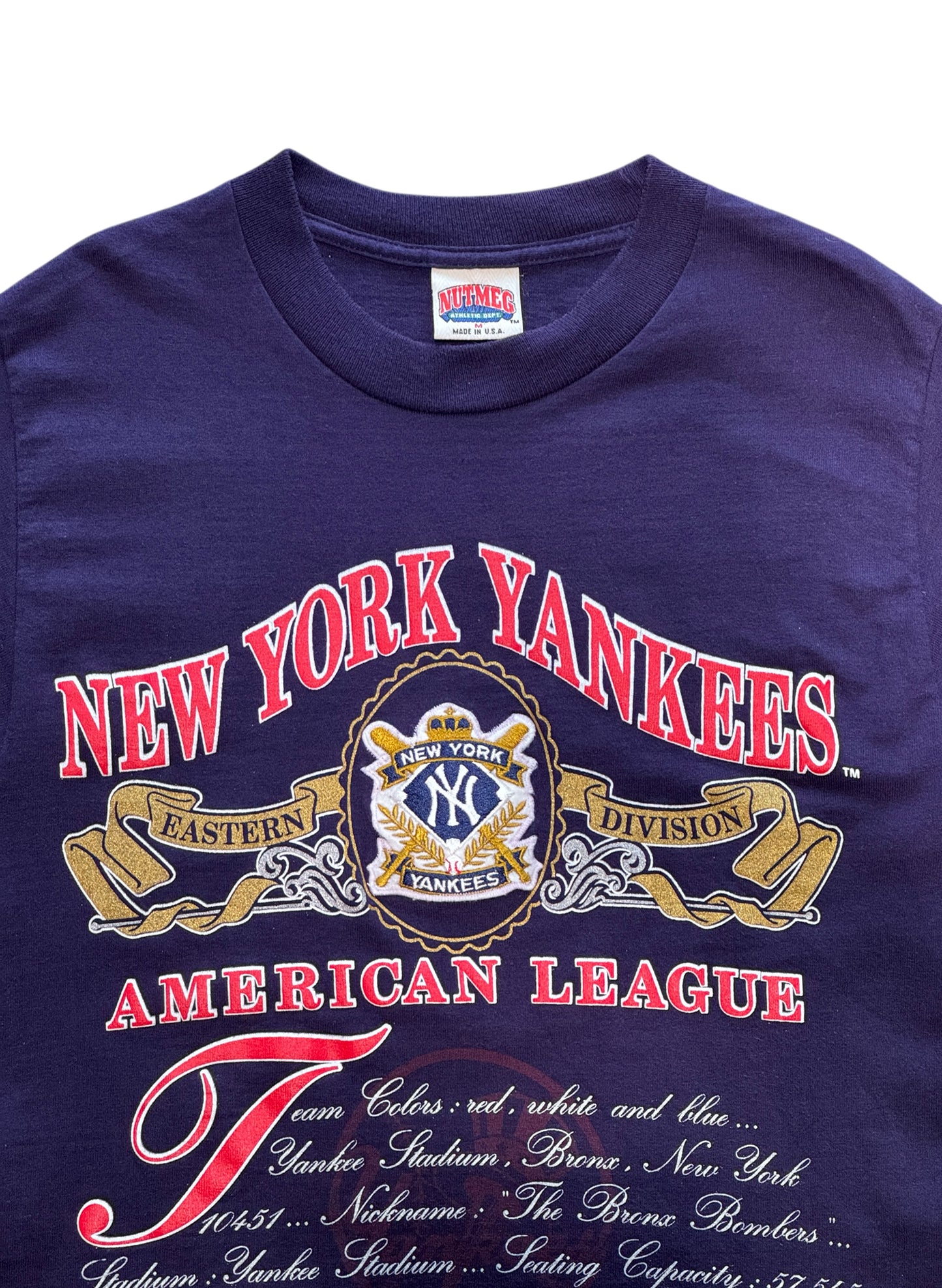 (SUP-623) 90s NUTMEG NEW YORK YANKEES "CUT OFF" TEE - MADE IN U.S.A.