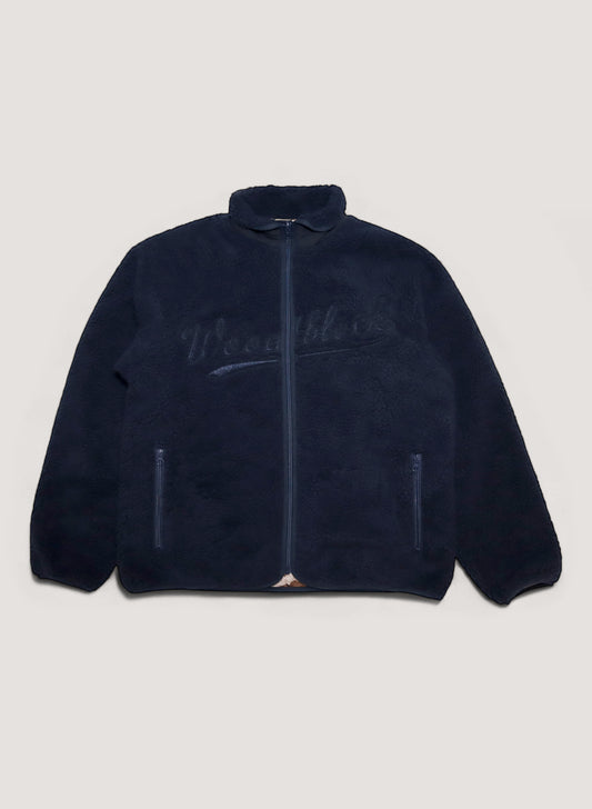 WOODBLOCK SCRIPT LOGO FELT PATCHED FLEECE JACKET NAVY (WB-24AW-016)