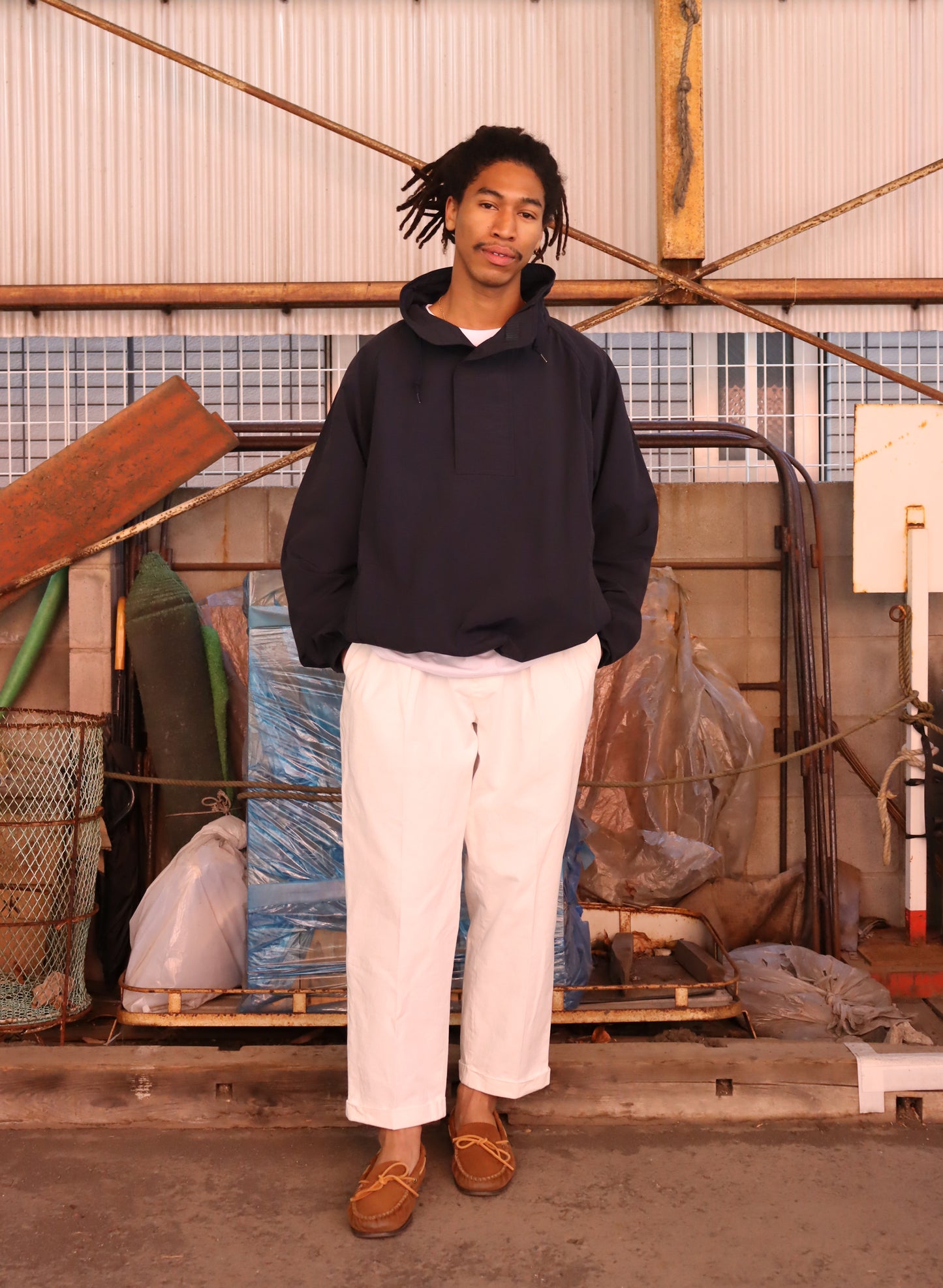 WOODBLOCK COTTON NYLON PULLOVER ANORAK NAVY (WB-26SS-006)