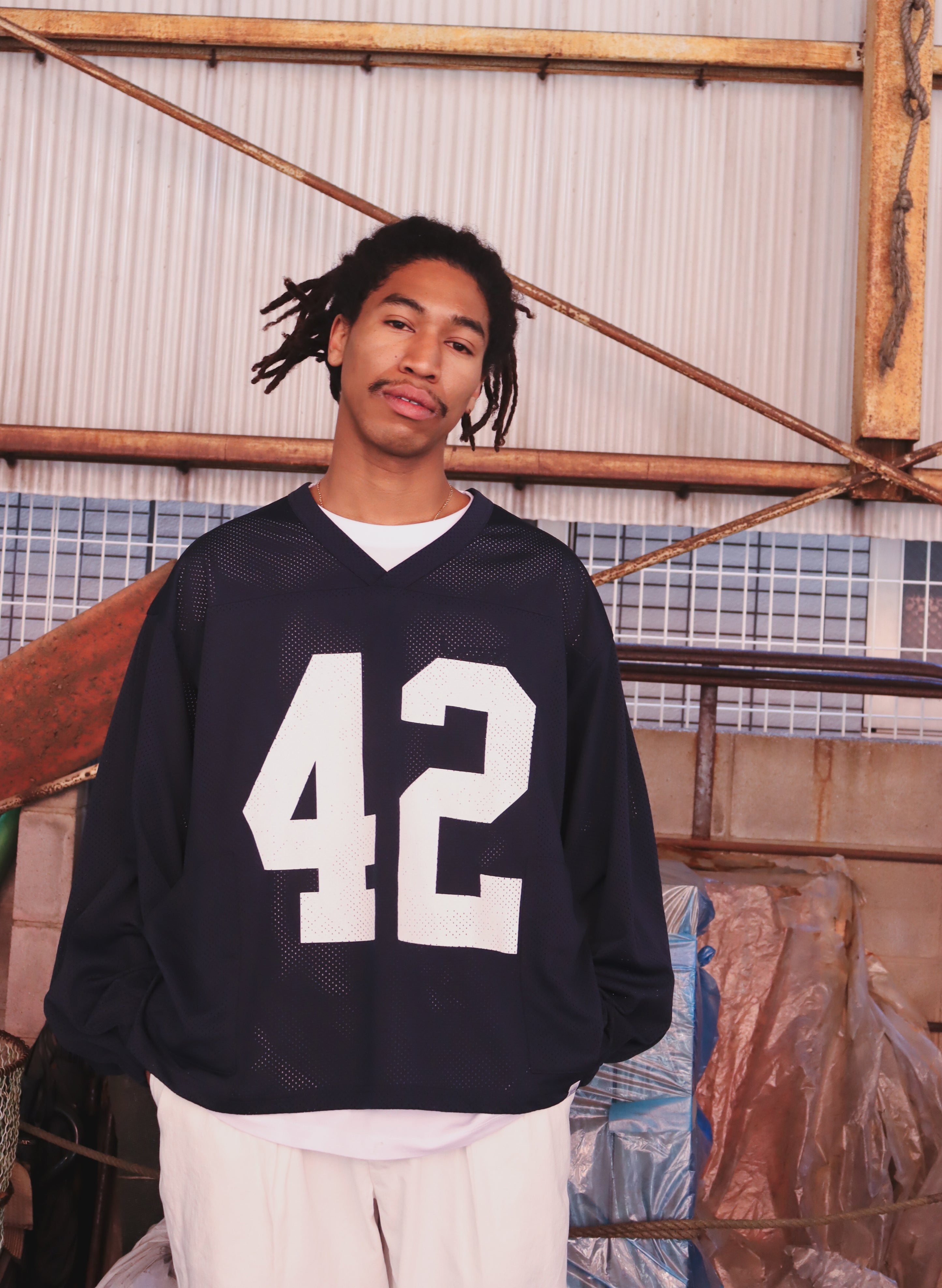 シャツ WOODBLOCK 42 MESH FOOTBALL SHIRT WOODBLOCK 42 MESH FOOTBALL SHIRT NAVY (WB-25SS-019)