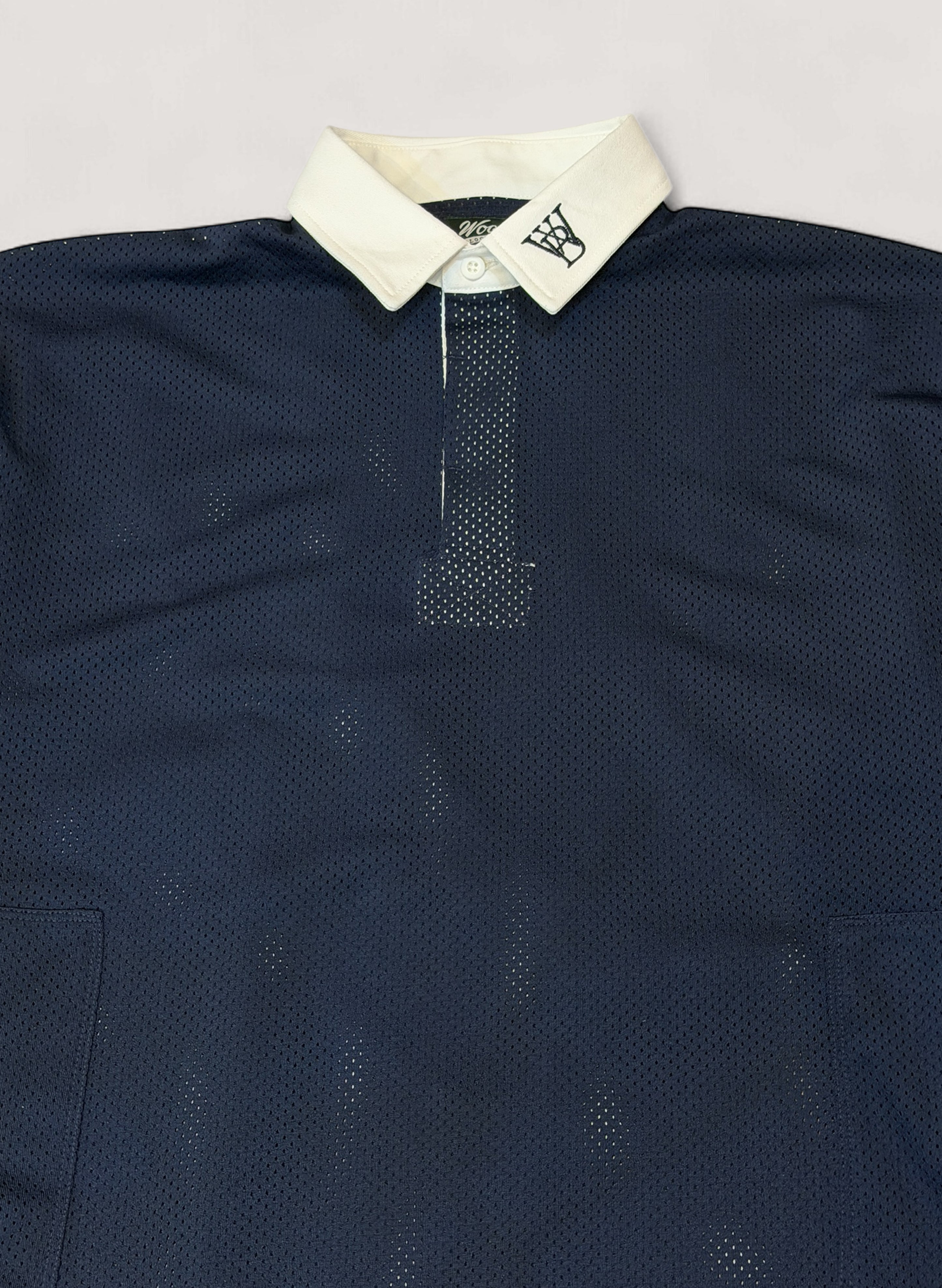 WOODBLOCK LS MESH RUGGER SHIRT NAVY/WHITE (WB-25AW-003)