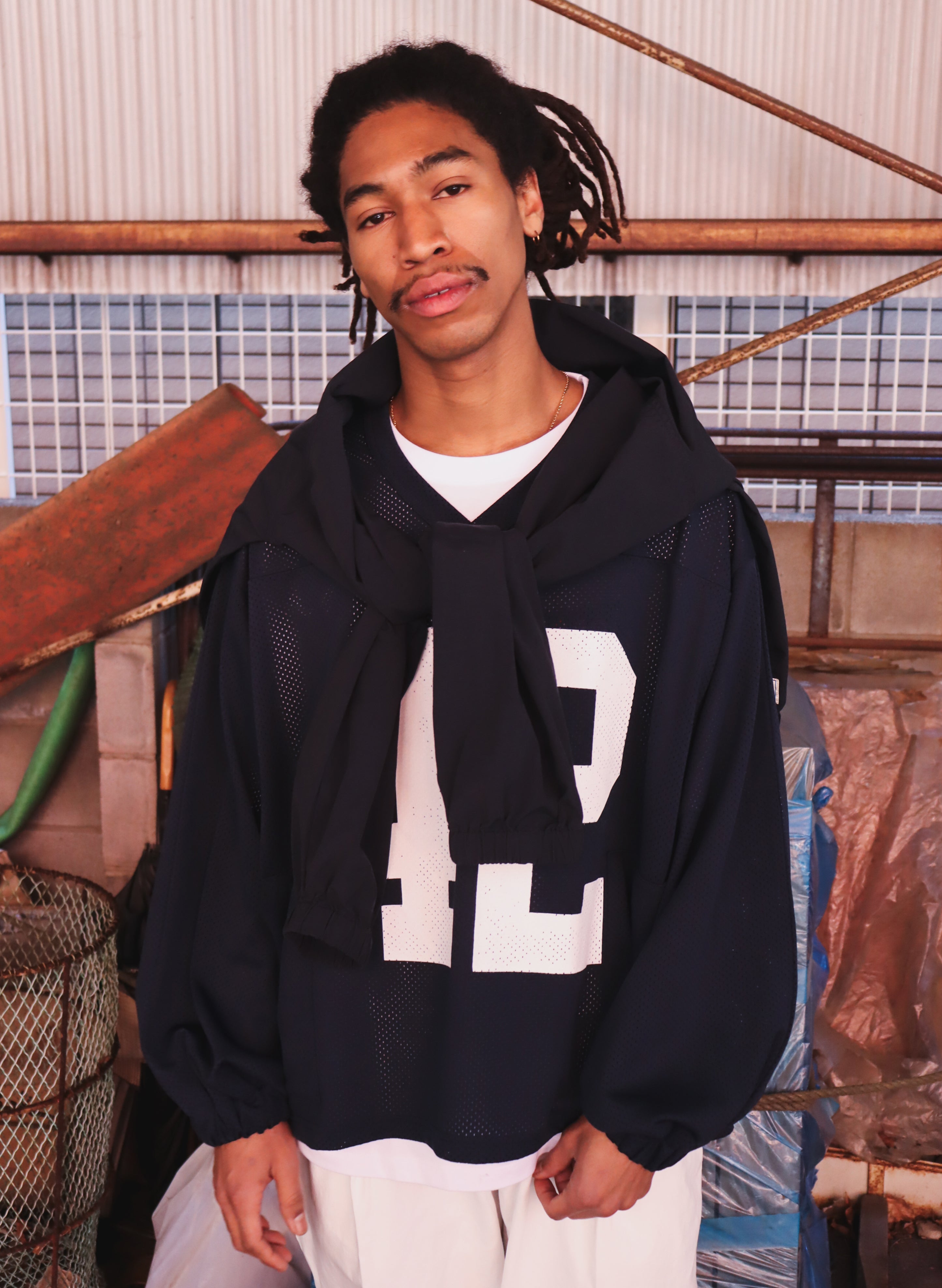WOODBLOCK 42 MESH FOOTBALL LS SHIRT NAVY/WHITE (WB-26SS-007)