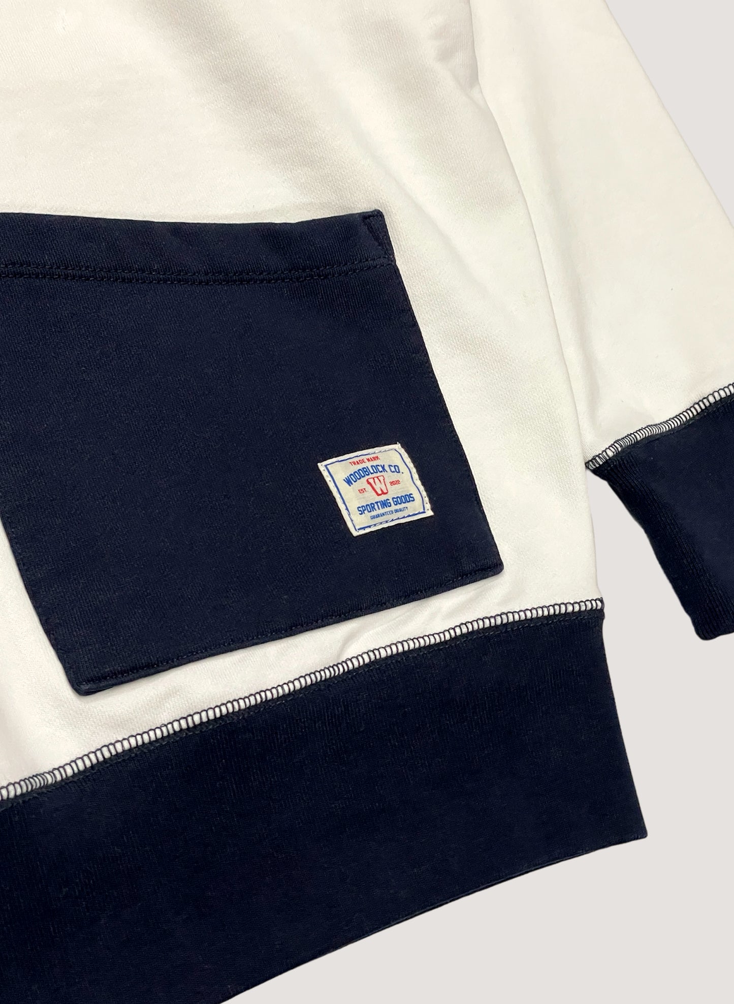 WOODBLOCK 2TONE SWEAT HOODIE NAVY/WHITE (WB-24SS-040)